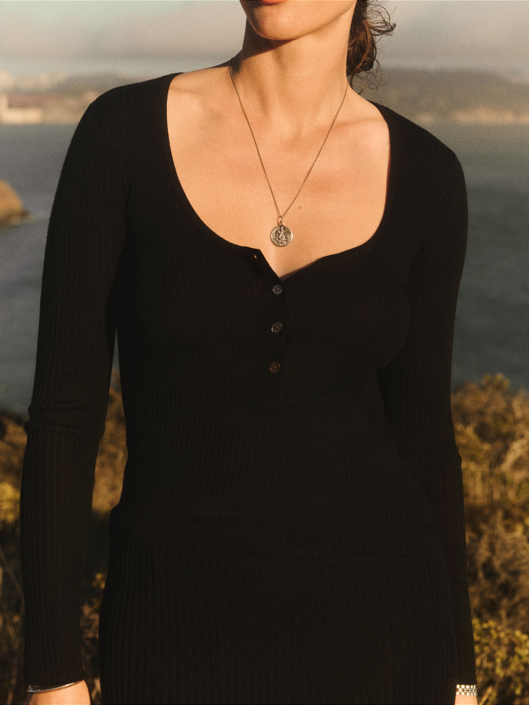 Alternative view of Black Featherweight Silk Cashmere Scoop Henley