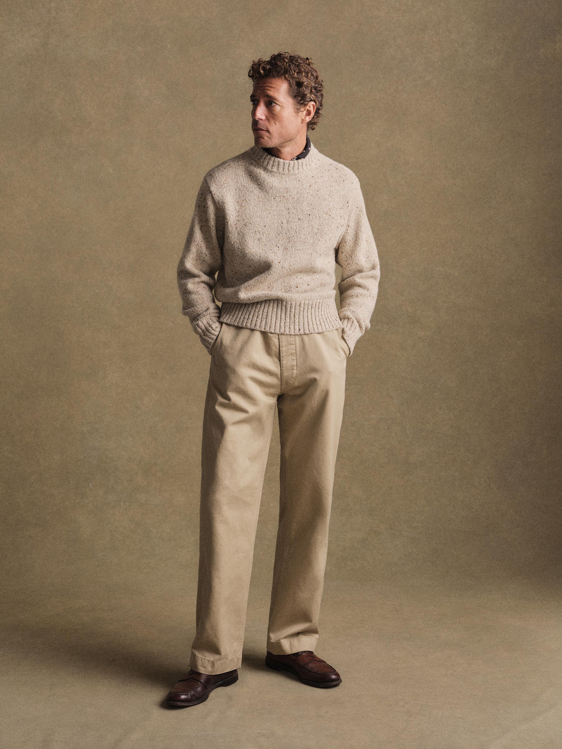 Alternative view of Heather Flax Seastack Wool Tweed Mock Turtleneck
