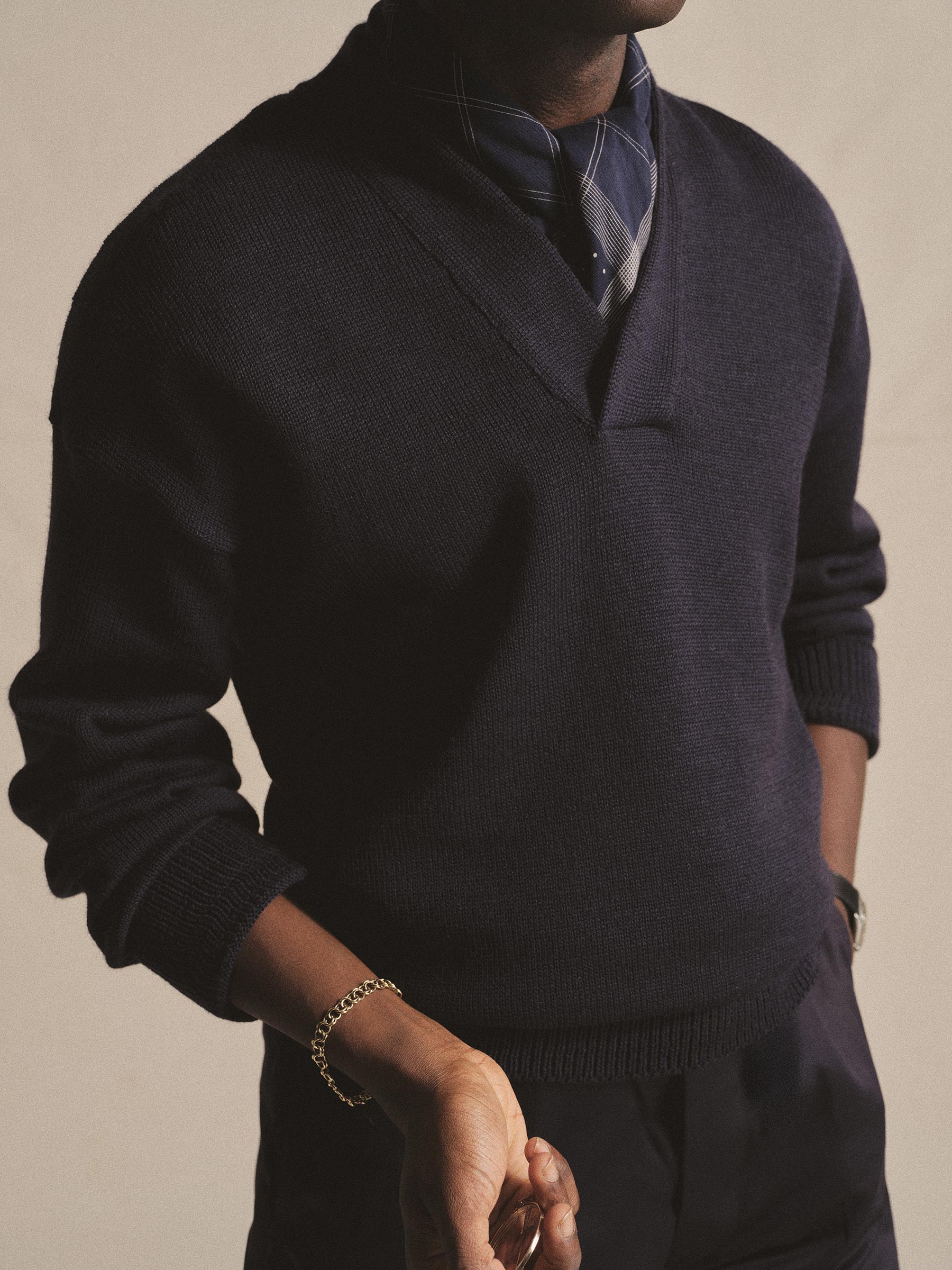 Alternative view of Navy Anatomica Wool V Neck Sweater