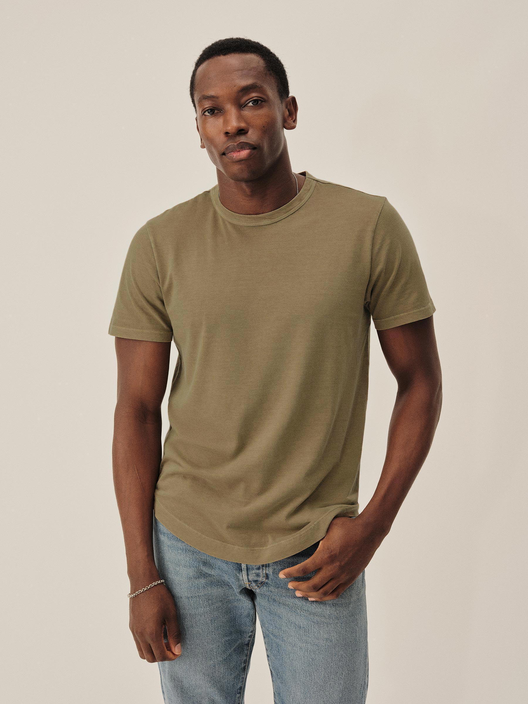 Alternative view of Washed Sandalwood Pima Curved Hem Tee