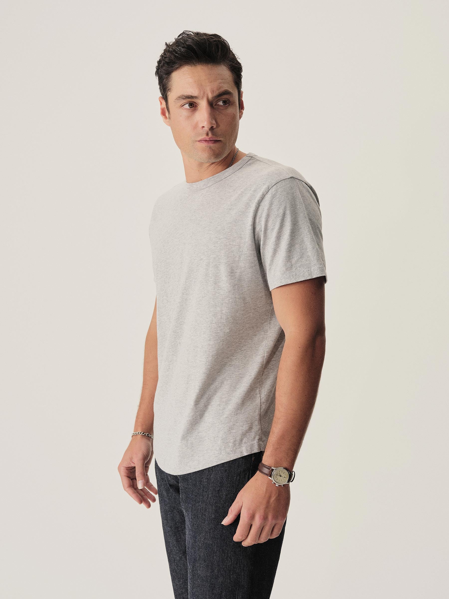 Alternative view of Heather Grey Pima Curved Hem Tee