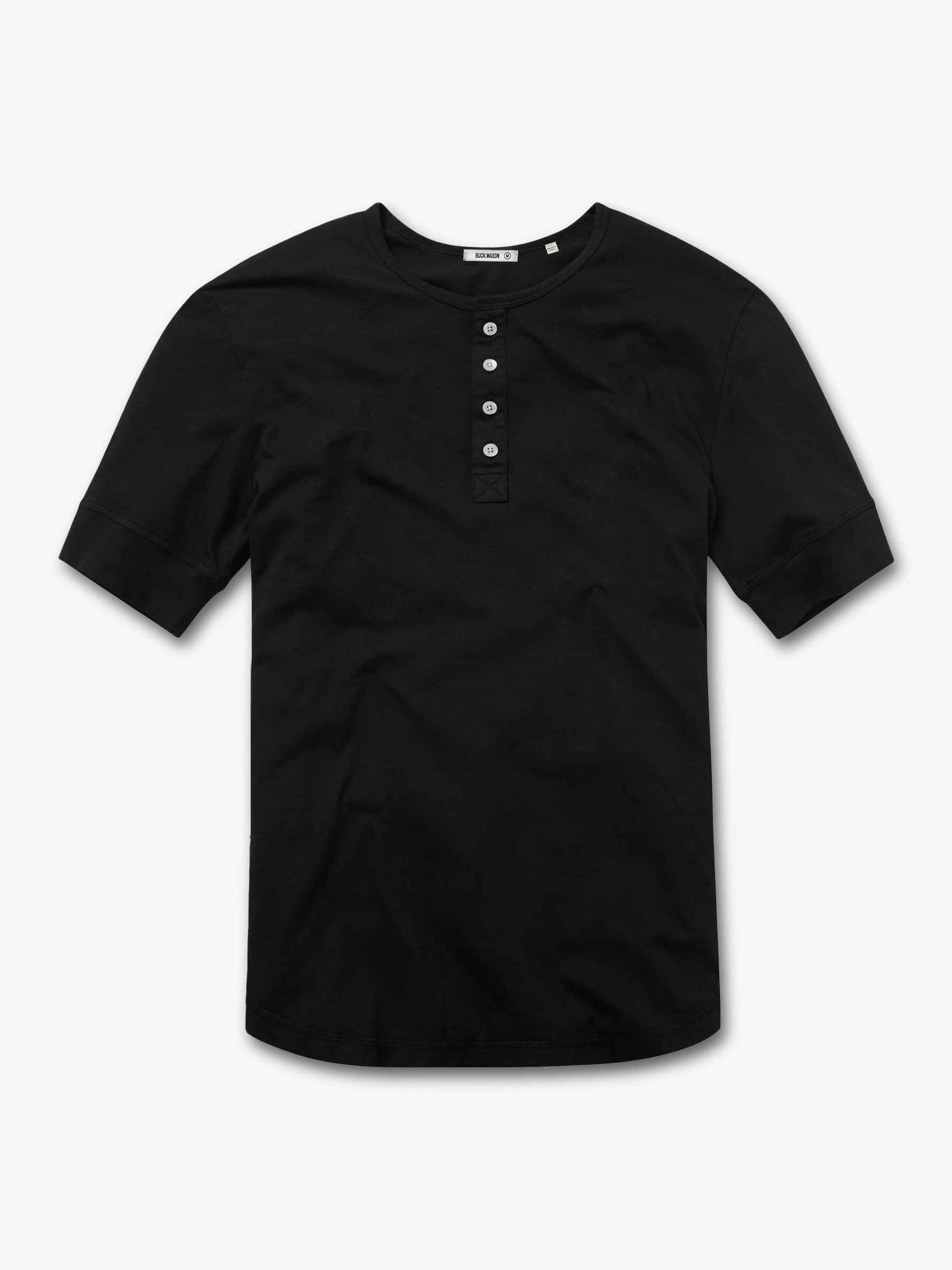 Black Pima Tall Short Sleeve Curved Hem Henley