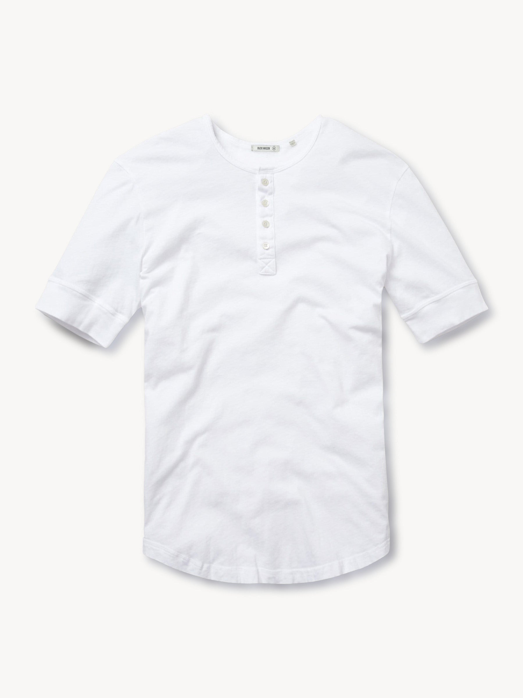 White Pima Tall Short Sleeve Curved Hem Henley