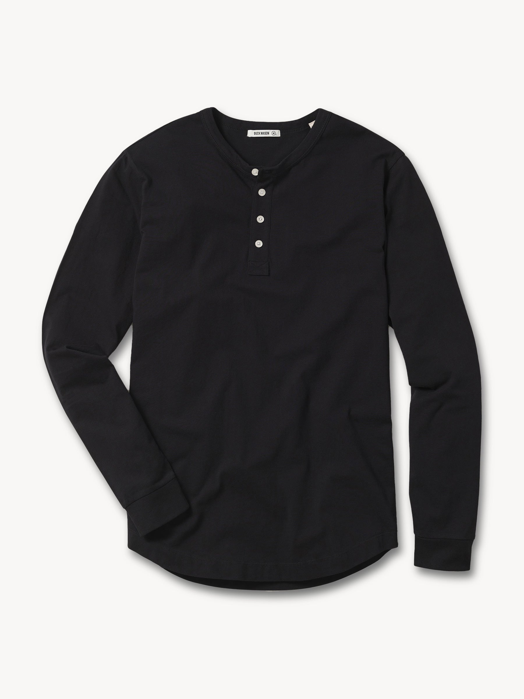 Black Pima Tall Curved Hem Henley