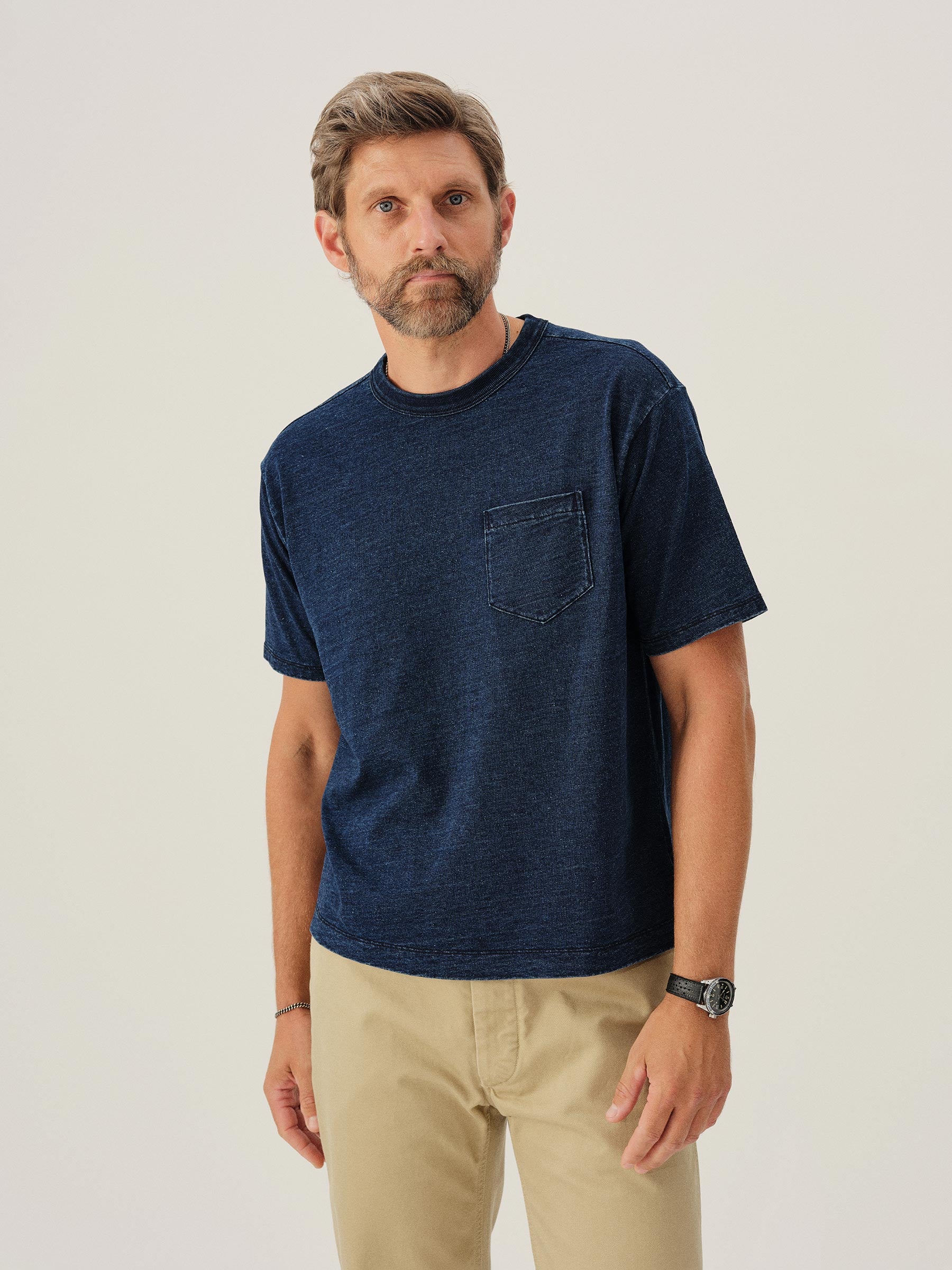 Alternative view of D019 Indigo-Dipped Yuma 90S Boxy Pocket Tee