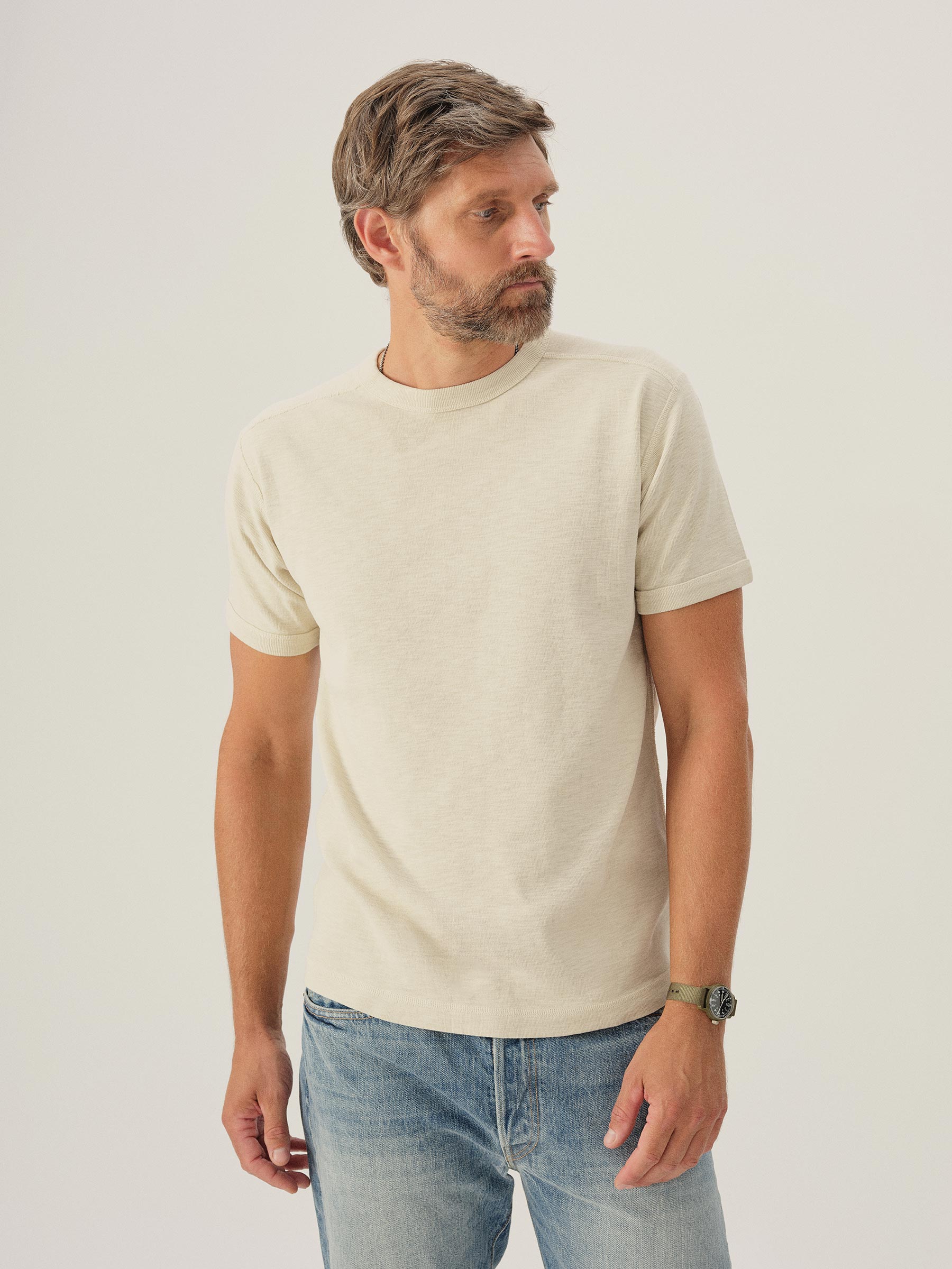 Alternative view of Worn White Sidewinder Rib Ringer Tee