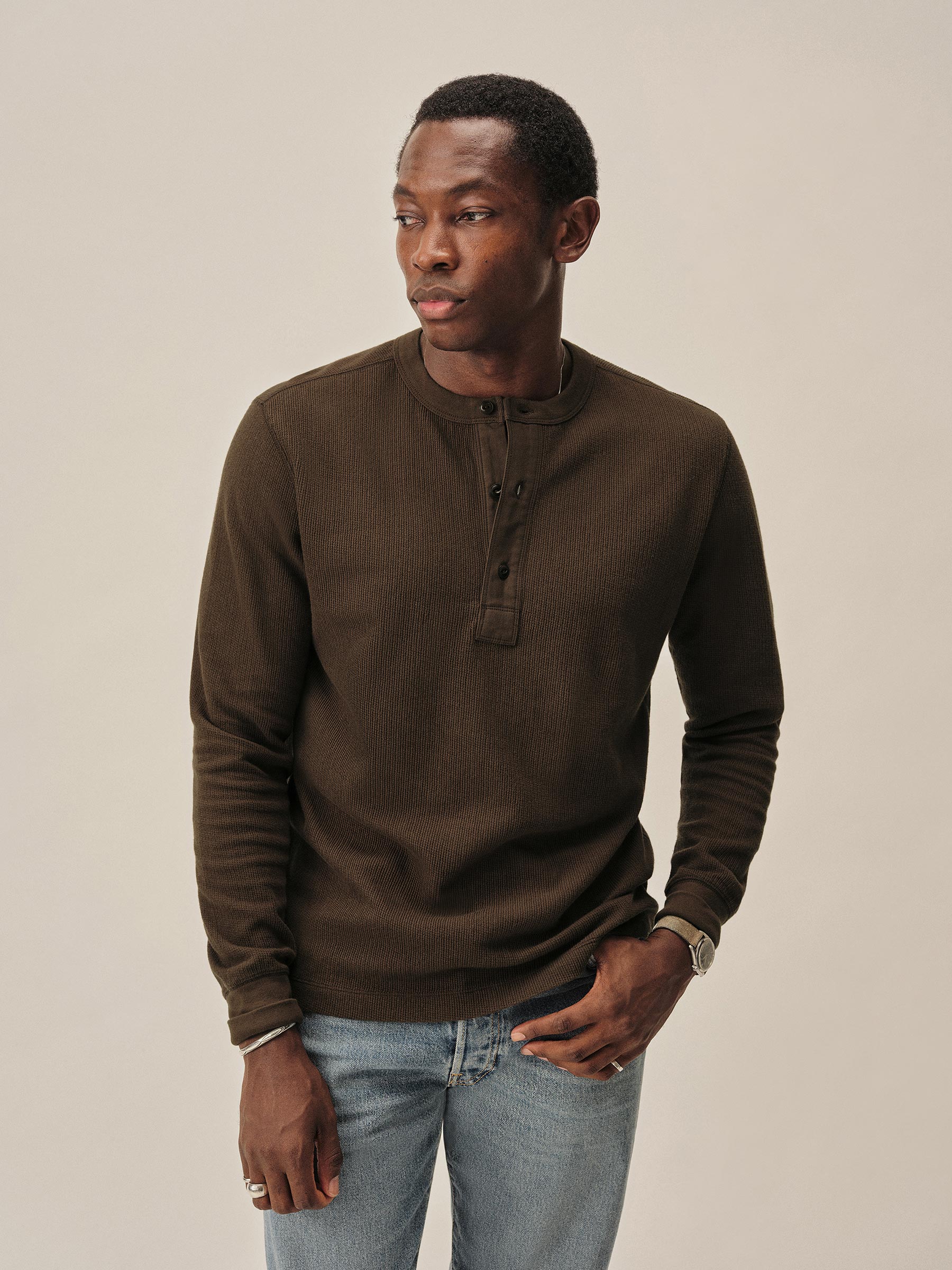 Carob Brown Vintage Thermal Henley
