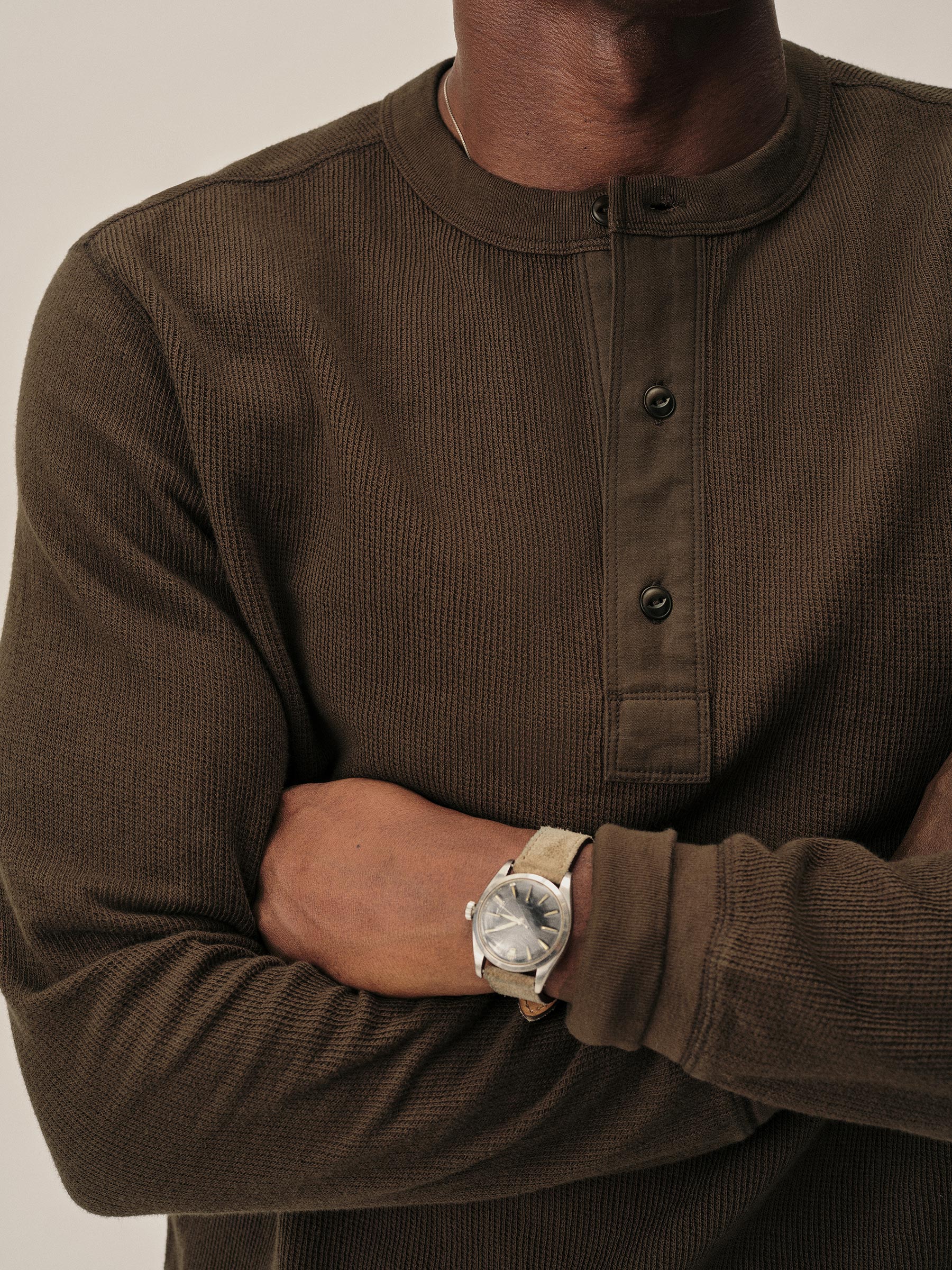 Alternative view of Carob Brown Vintage Thermal Henley