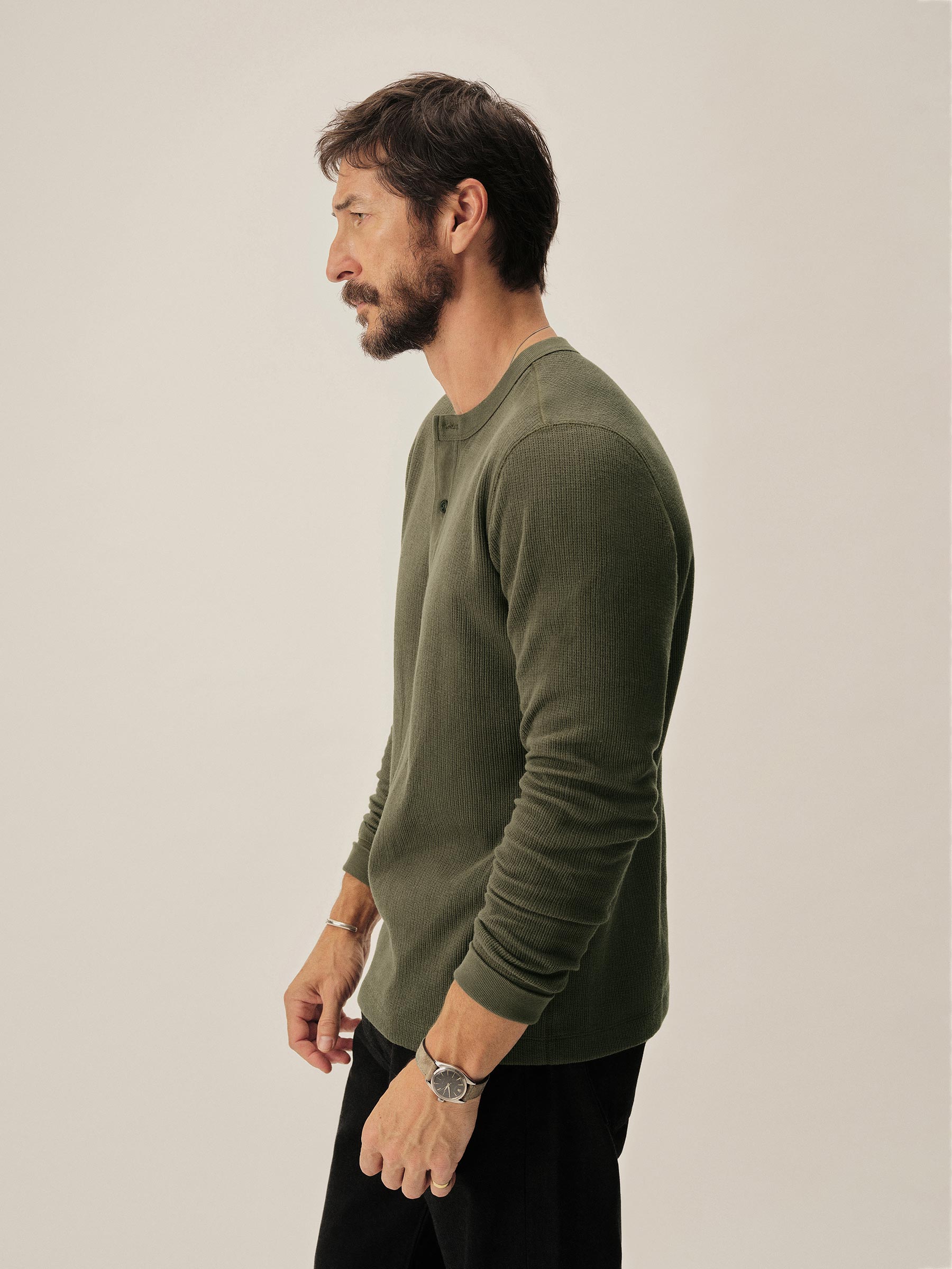 Alternative view of Dark Olive Vintage Thermal Henley