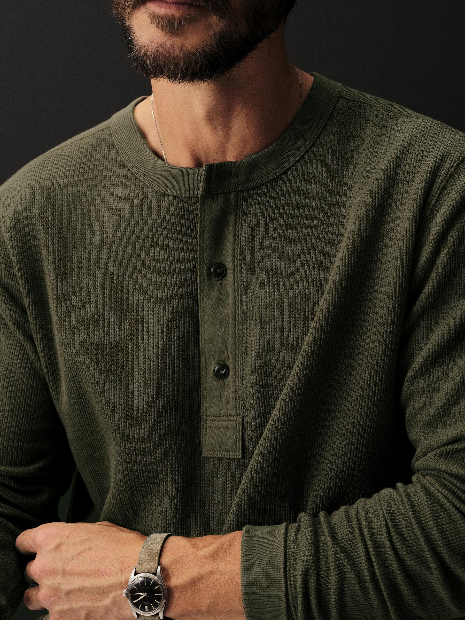 Dark Olive Vintage Thermal Henley - Image 6