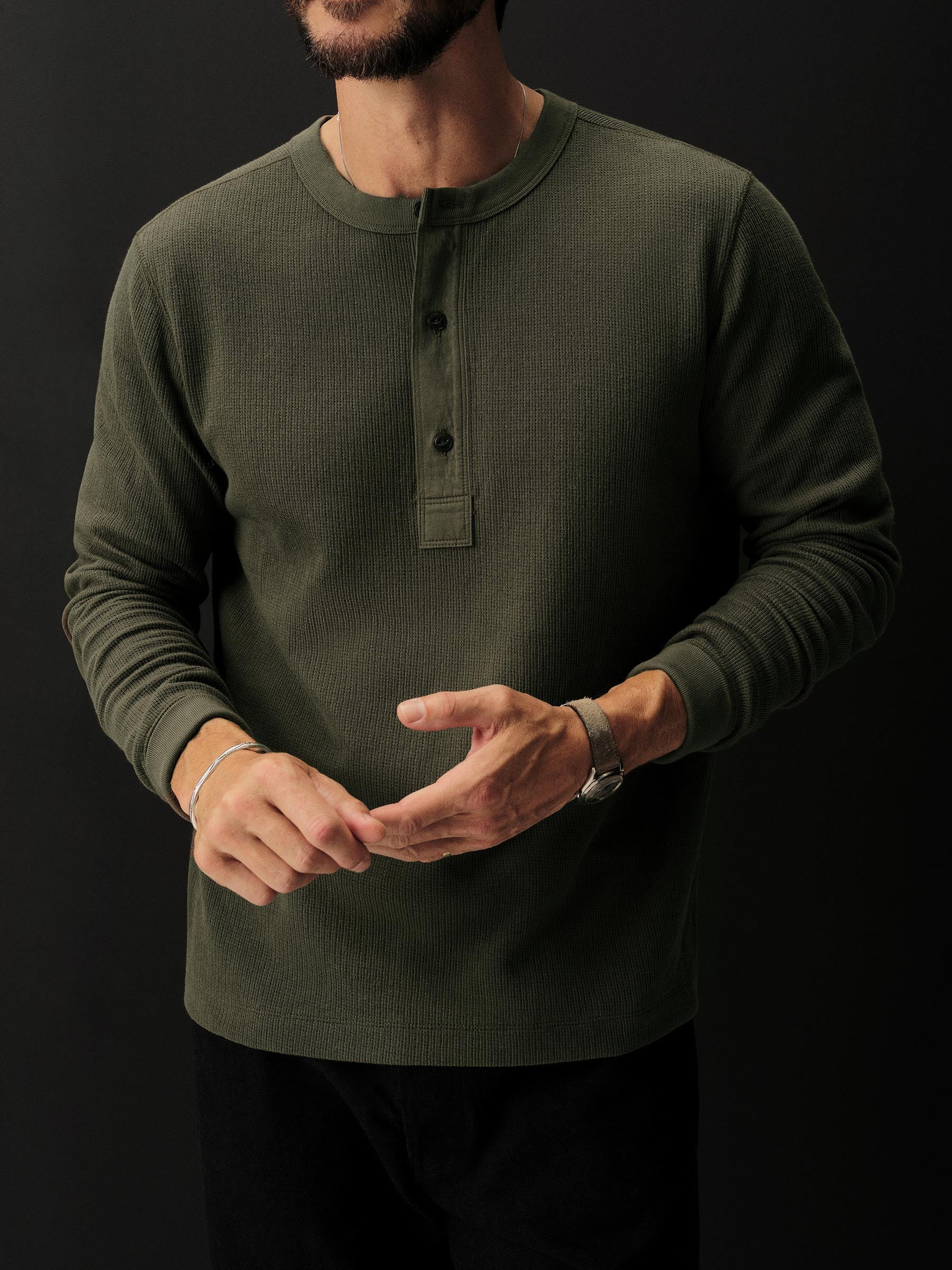 Dark Olive Vintage Thermal Henley - Image 5