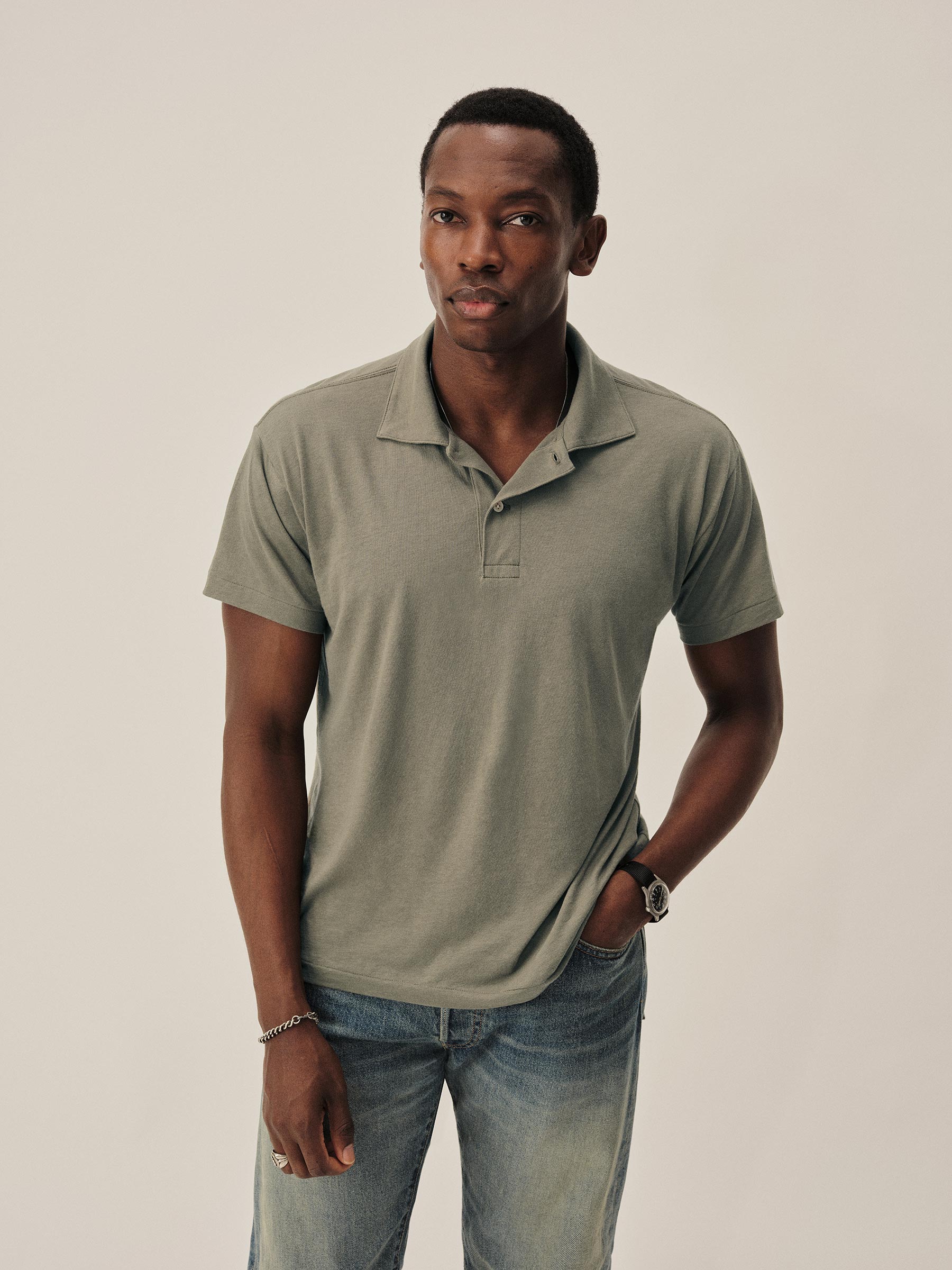 Alternative view of Seagrass Japanese Cool Cashmere Knit Polo