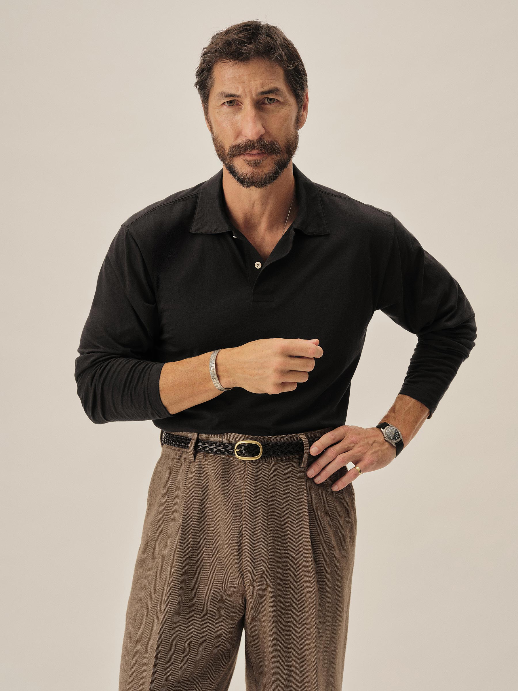 Alternative view of Black Japanese Cool Cashmere L/S Knit Polo