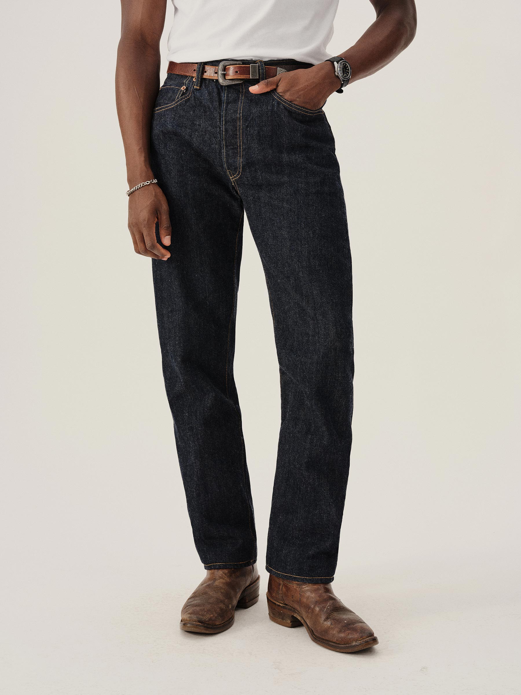 Alternative view of D018 Japanese Loomstate Selvedge Cowboy Cut Jean
