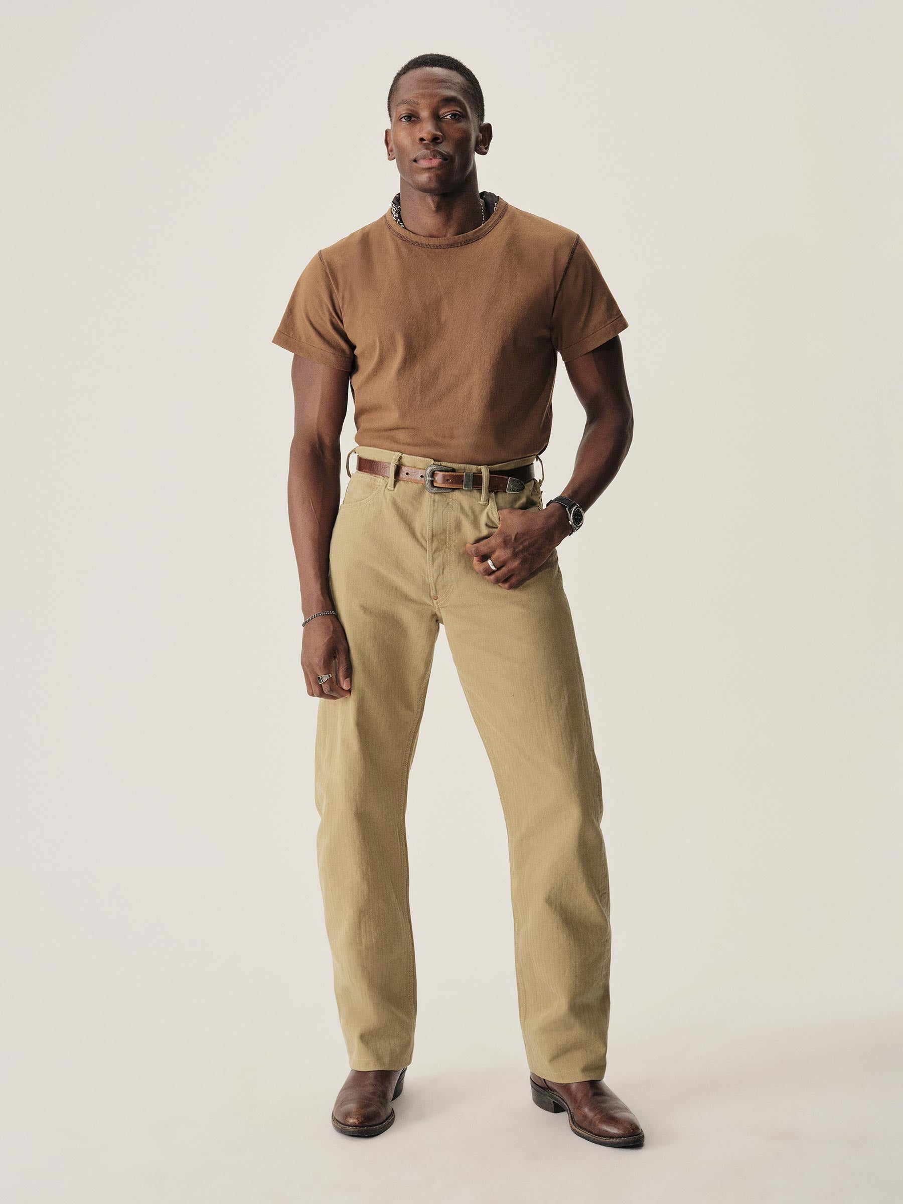 Alternative view of Lee X Buck Mason Khaki Herringbone Twill 101B Jean