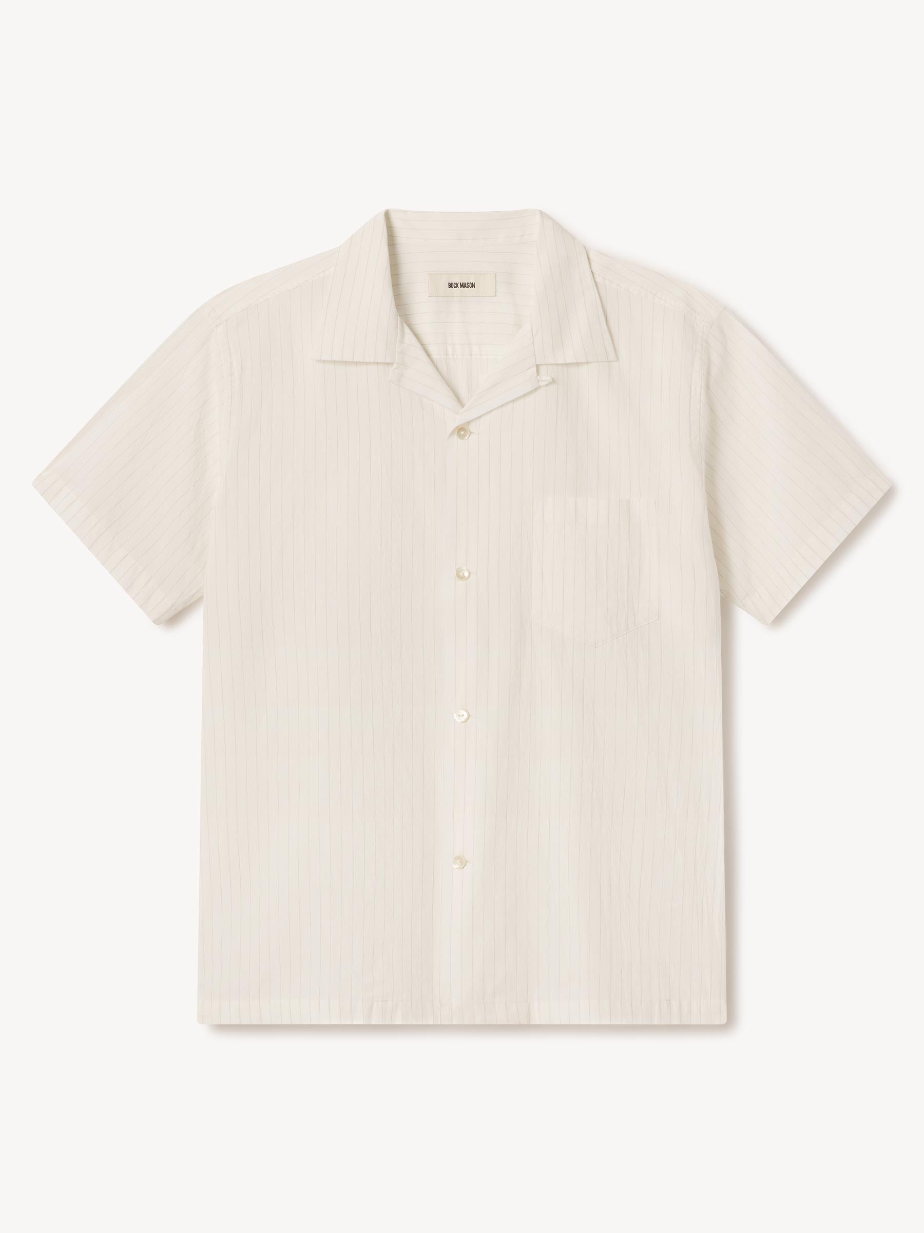 Natural/Sage Ticking Stripe Wornwell S/S Camp Shirt