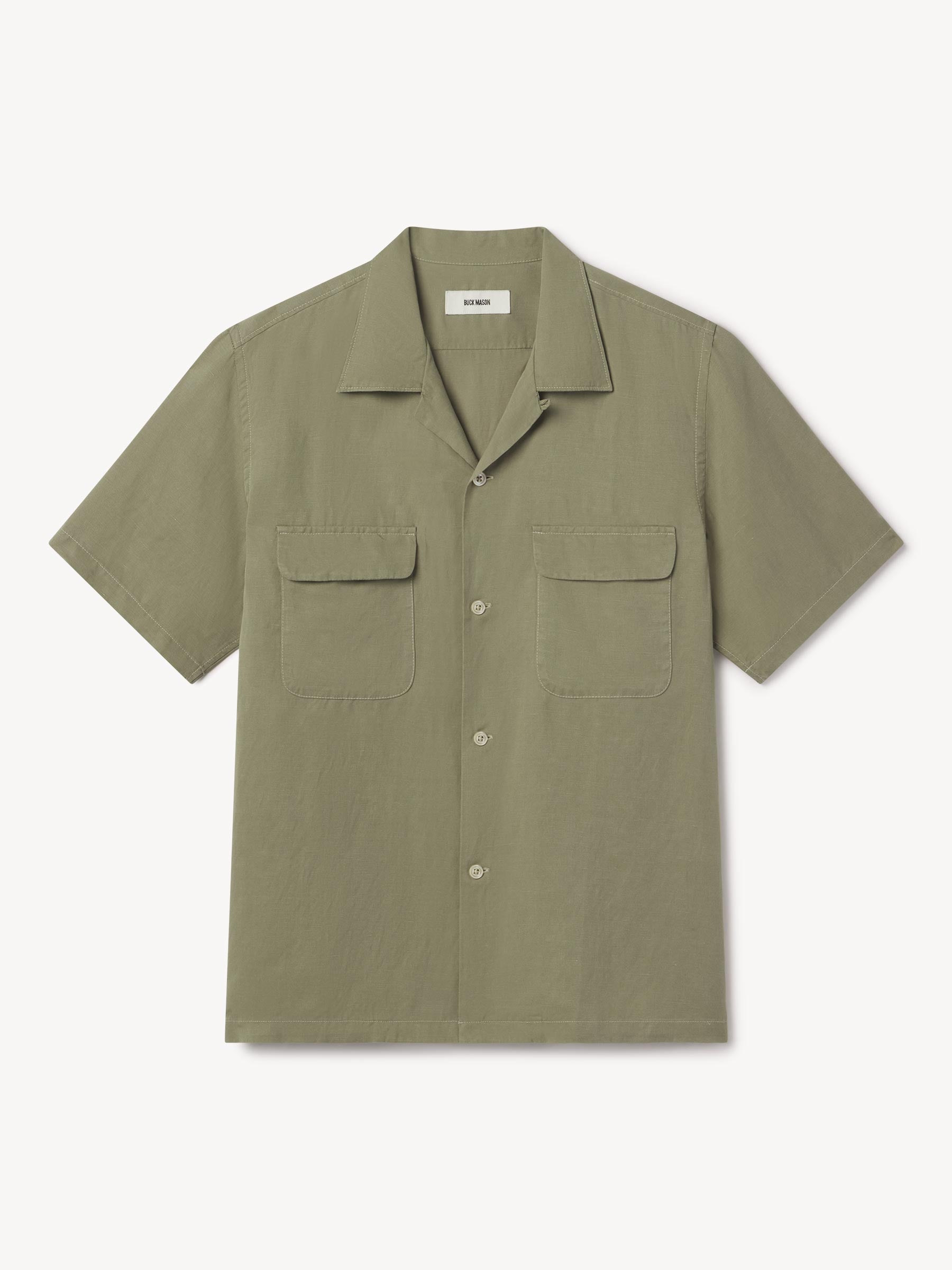Aloe Green Draped Linen Deuce Coupe Camp Shirt