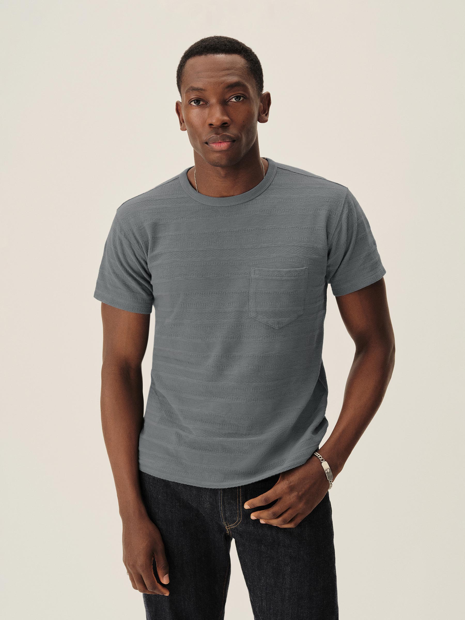 Alternative view of Faded Klamath Blue Vintage Jacquard Pocket Tee