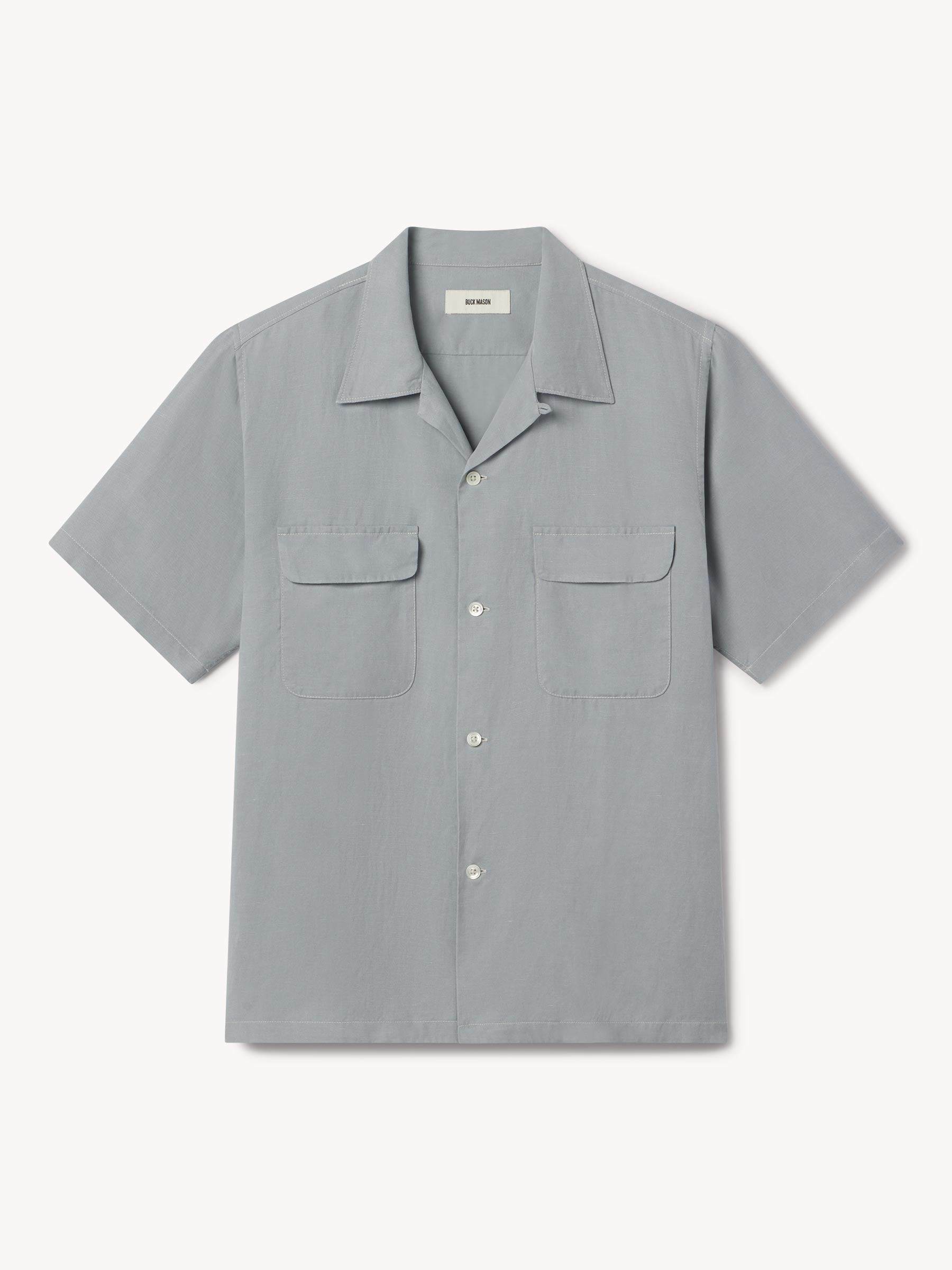 Blue Fescue Draped Linen Deuce Coupe Camp Shirt
