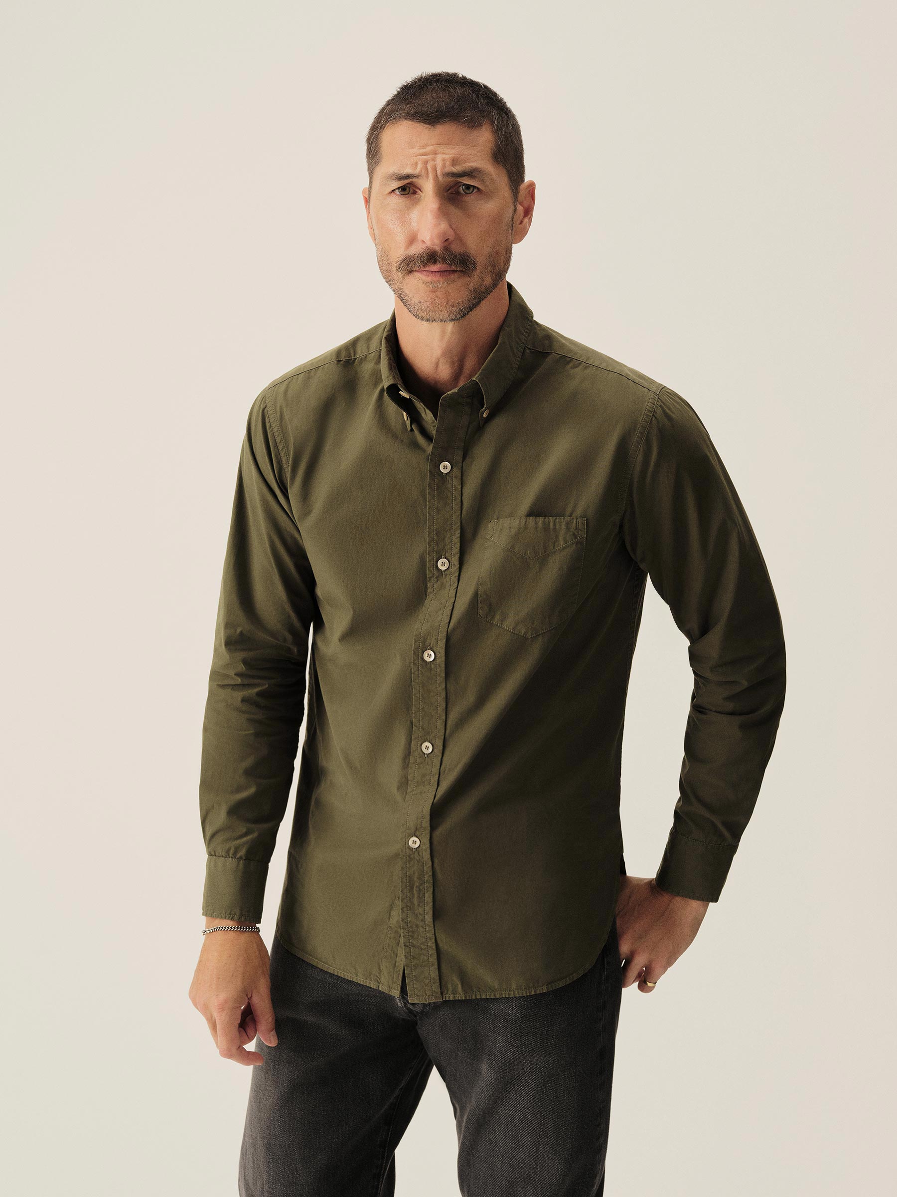 Alternative view of Dark Olive Skyline Poplin One Pocket BD Shirt
