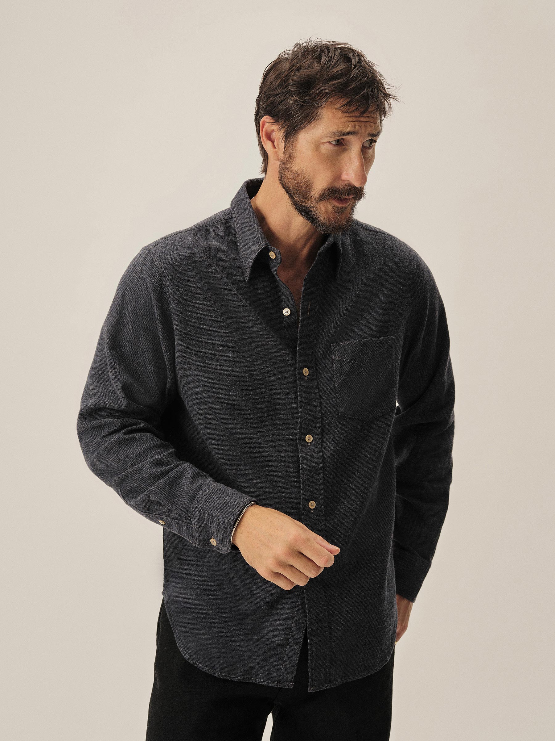 Alternative view of Grey / Navy Nailhead Pacific Twill Flannel Bd Shirt