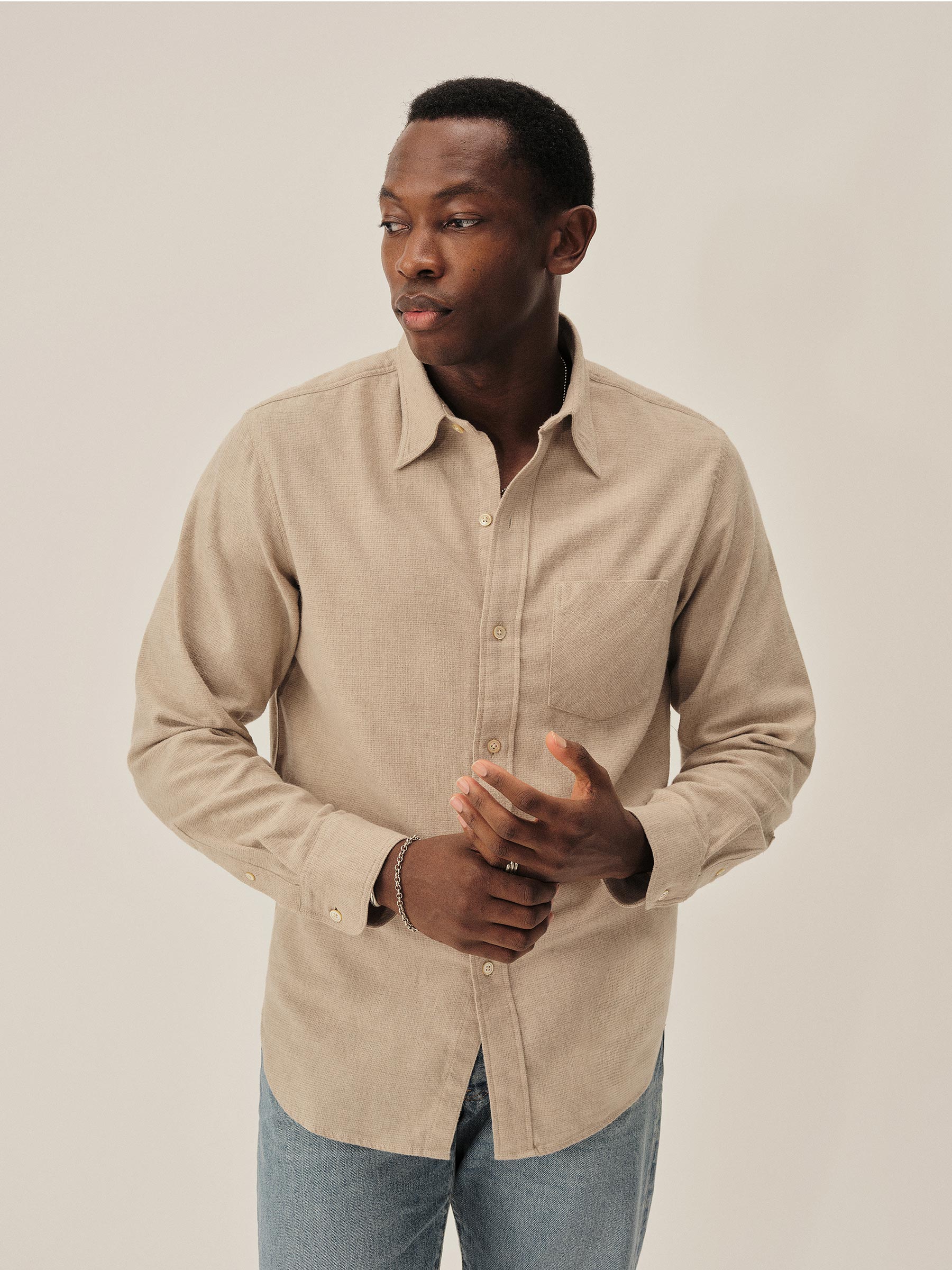 Alternative view of Oatmeal Heather Nailhead Pacific Twill Flannel Bd Shirt