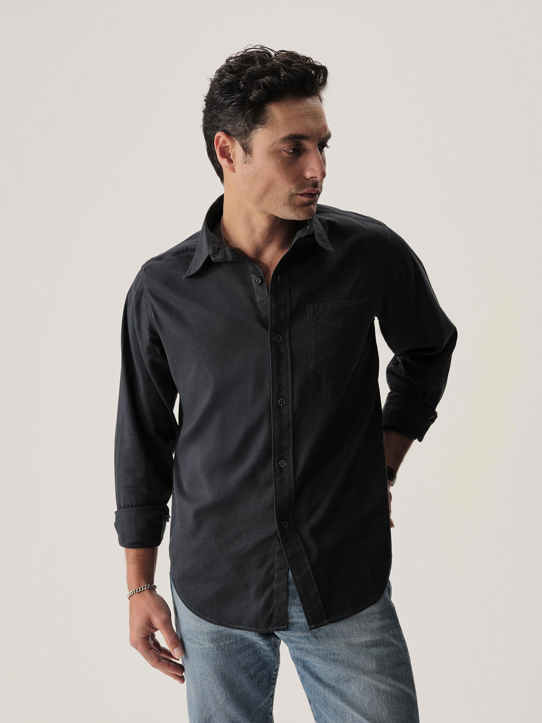 Alternative view of Dress Navy Draped Twill One Pocket Shirt
