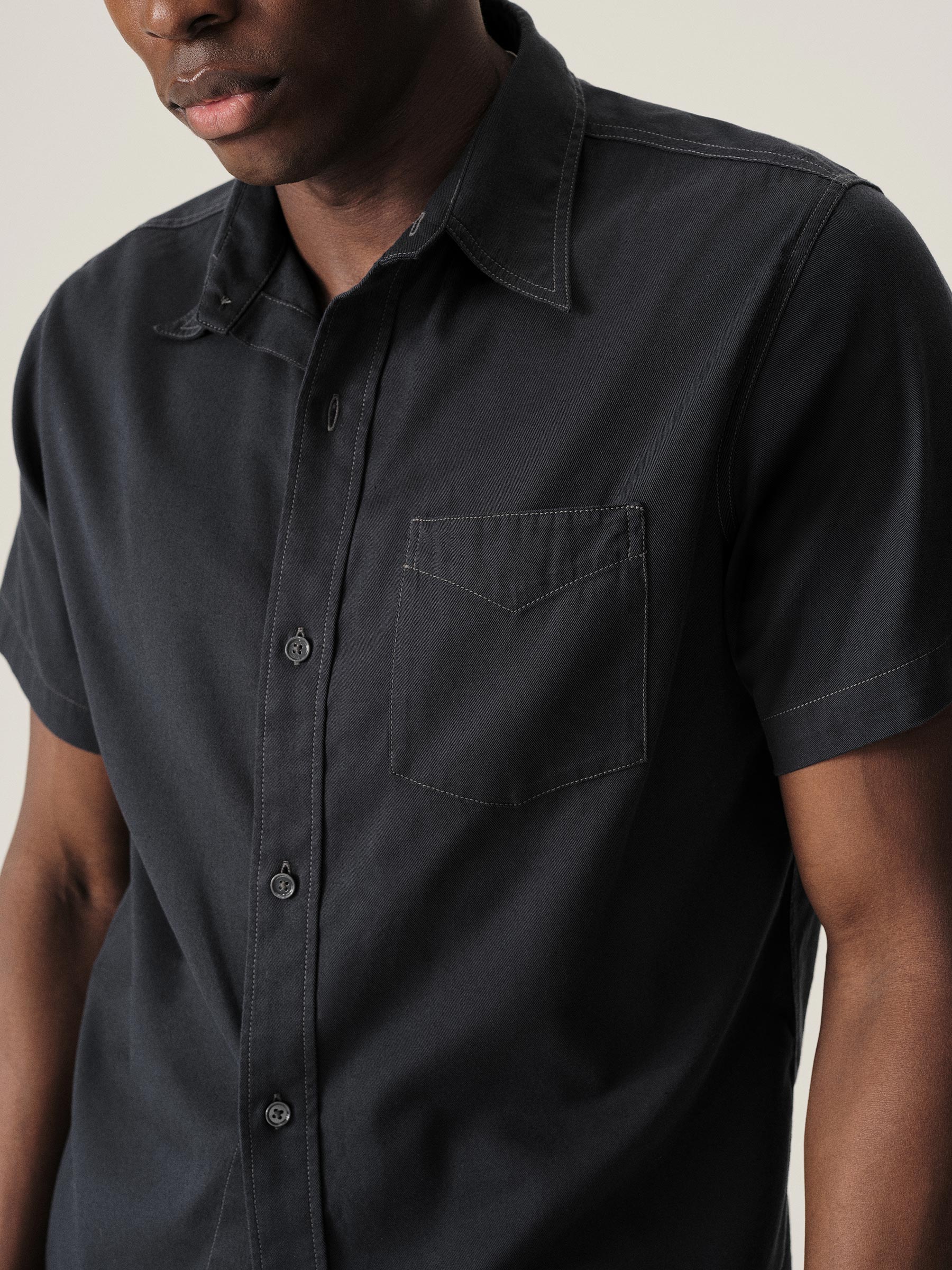 Alternative view of Dress Navy Draped Twill S/S One Pocket Shirt
