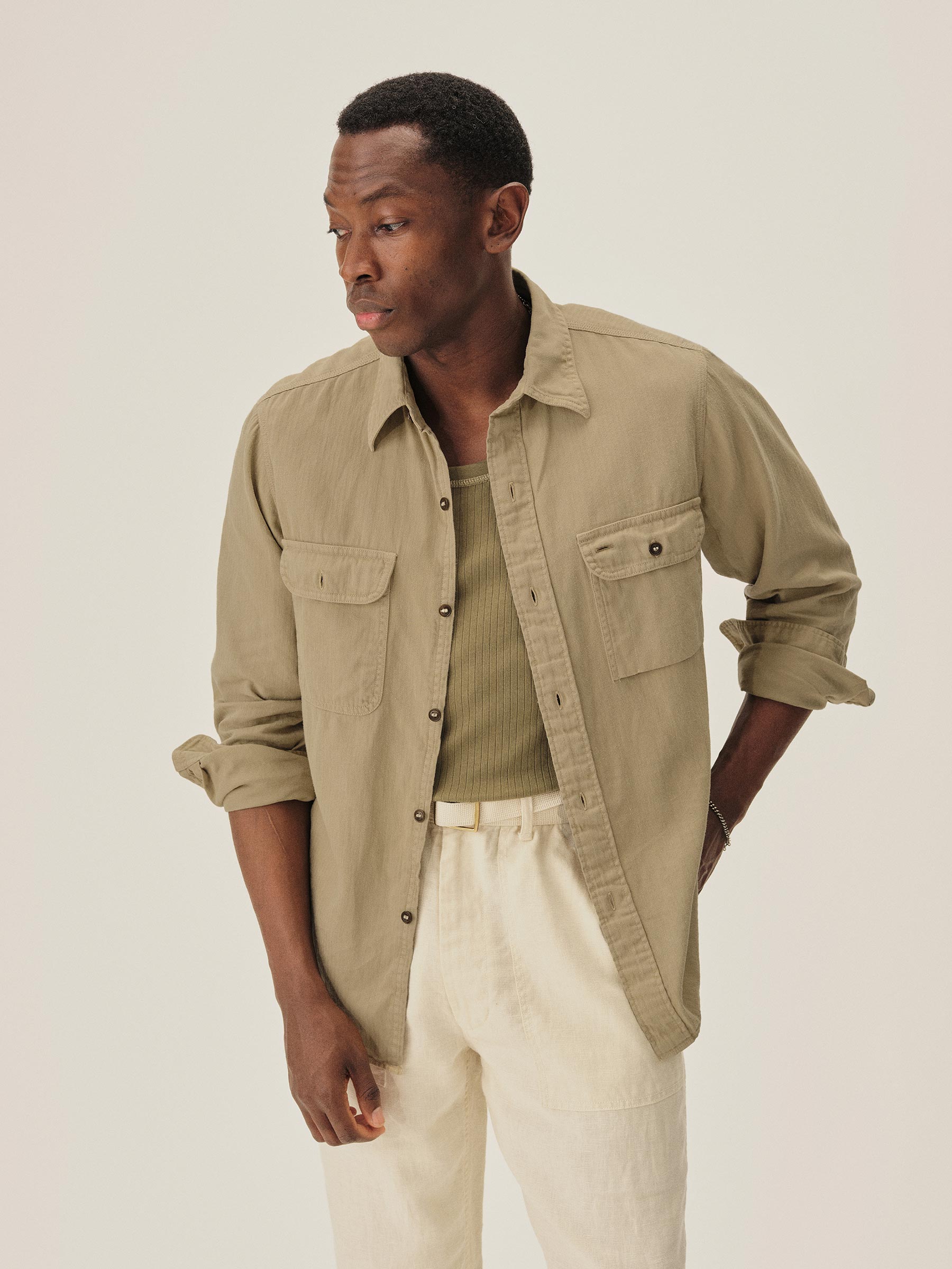 Alternative view of Light Khaki Hemp HBT Soft Pack Station Shirt