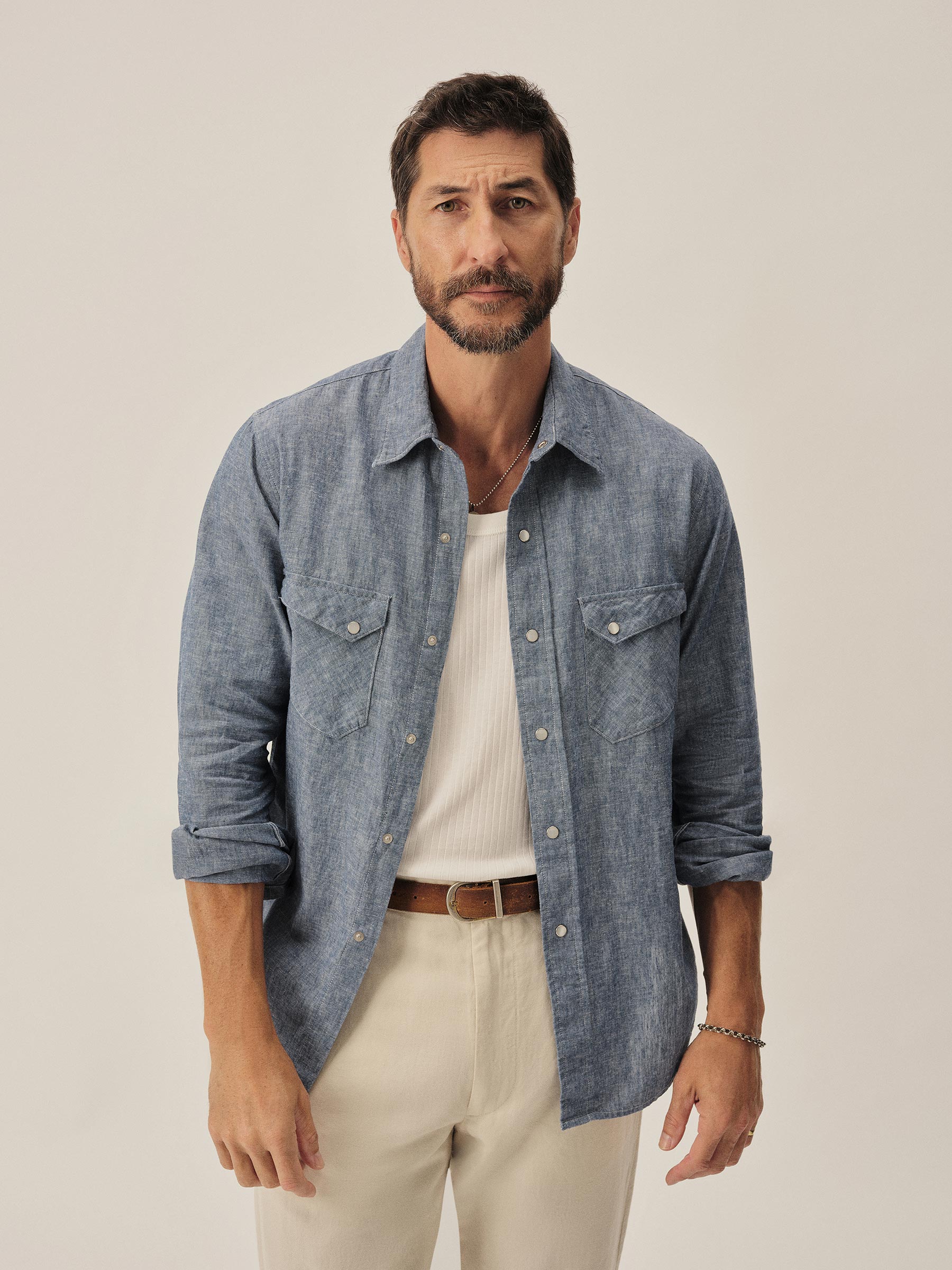 Alternative view of Light Blue End on End Linen/Cotton Pacific Drifter Western Shirt