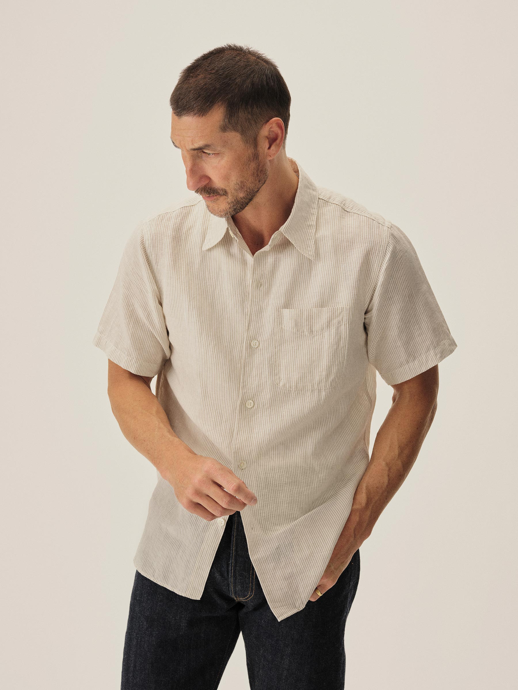 Alternative view of Natural/Khaki Stripe Breeze Cotton Linen S/S Shirt