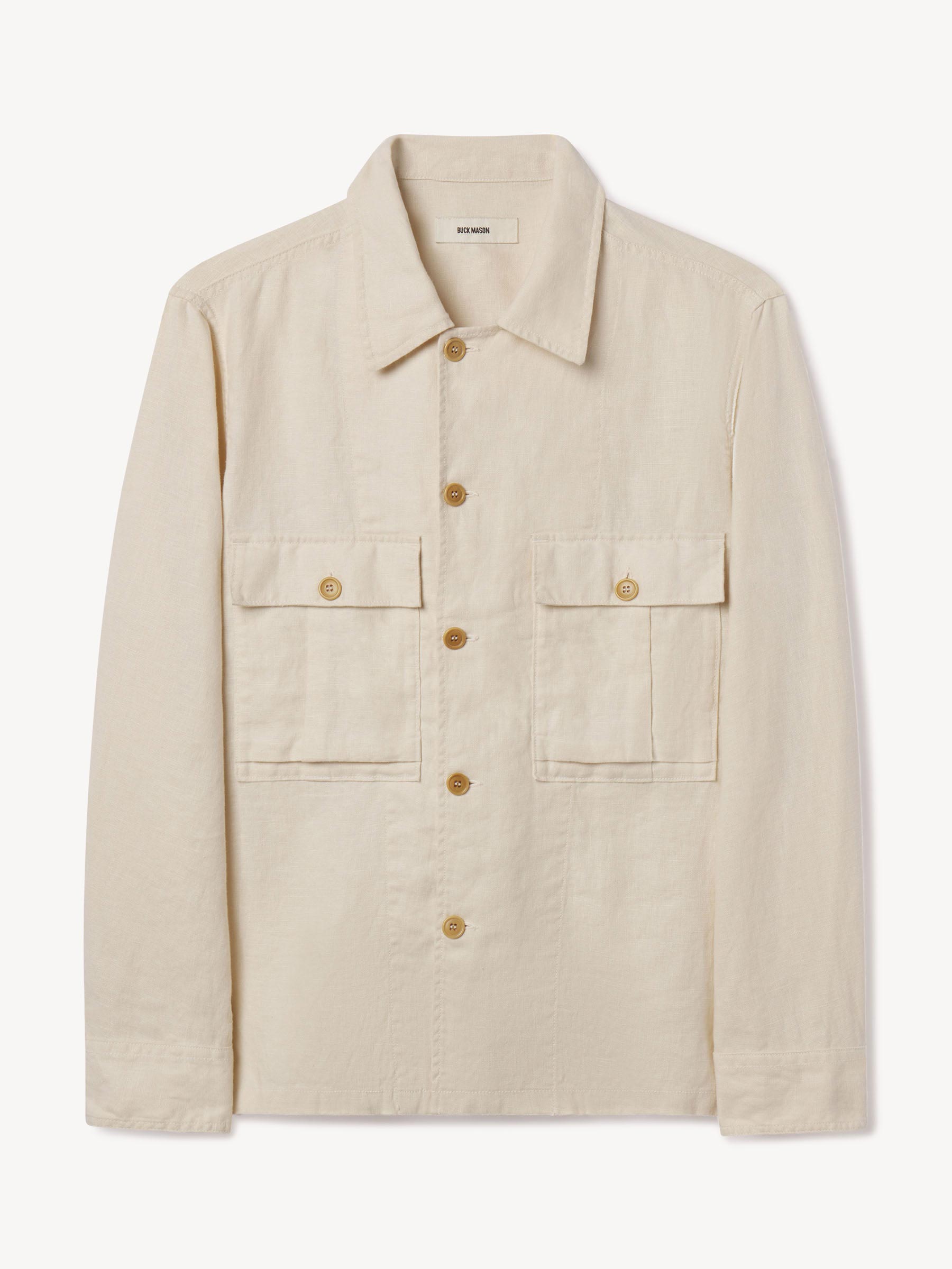 Worn White Loomed Linen P-43 Fatigue Shirt