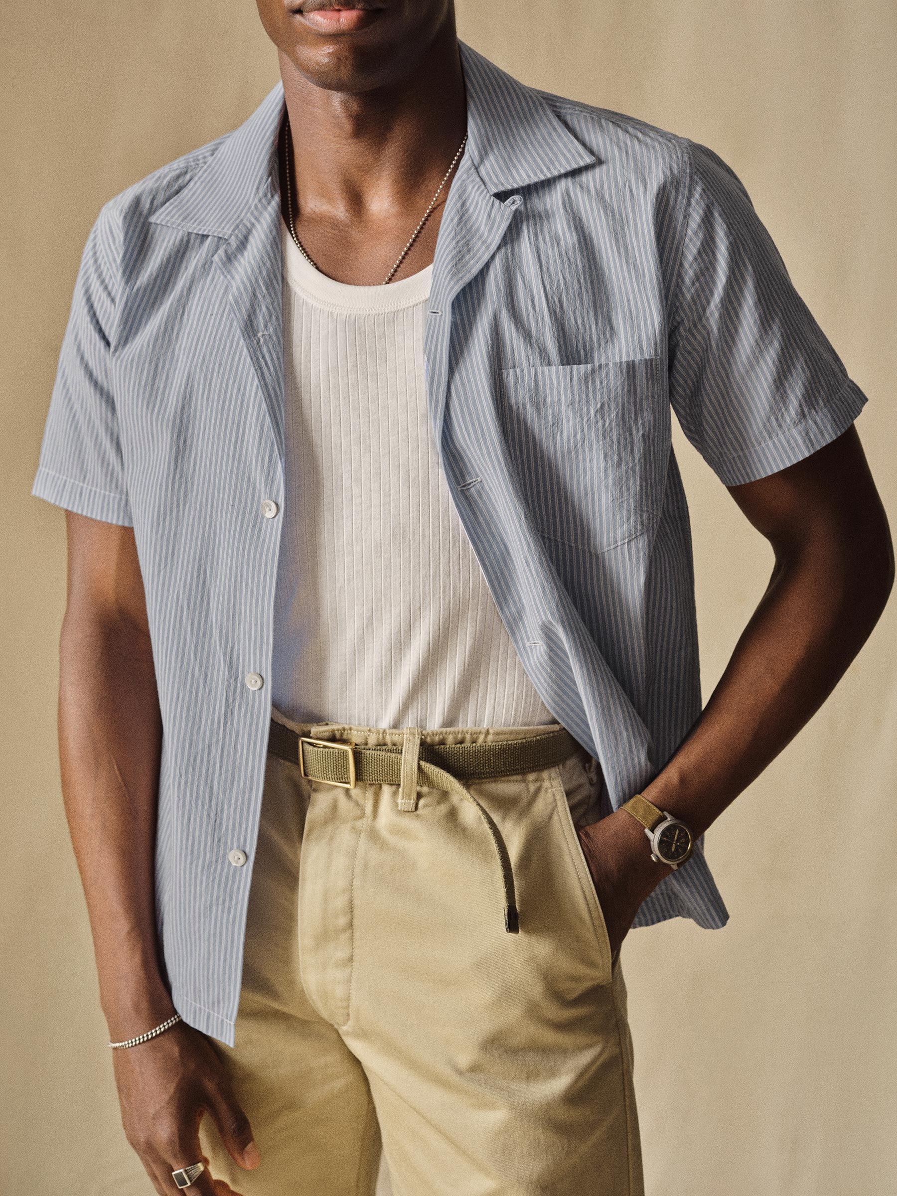 Alternative view of French Blue/White Double Stripe Wornwell One Pocket Shirt