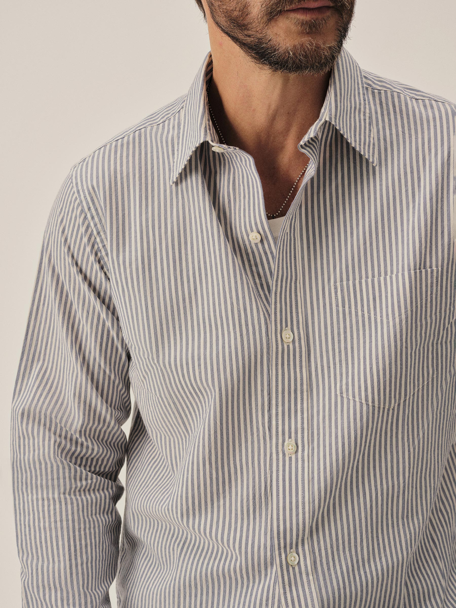 Alternative view of White / Blue Coronado Stripe Wornwell One Pocket Shirt