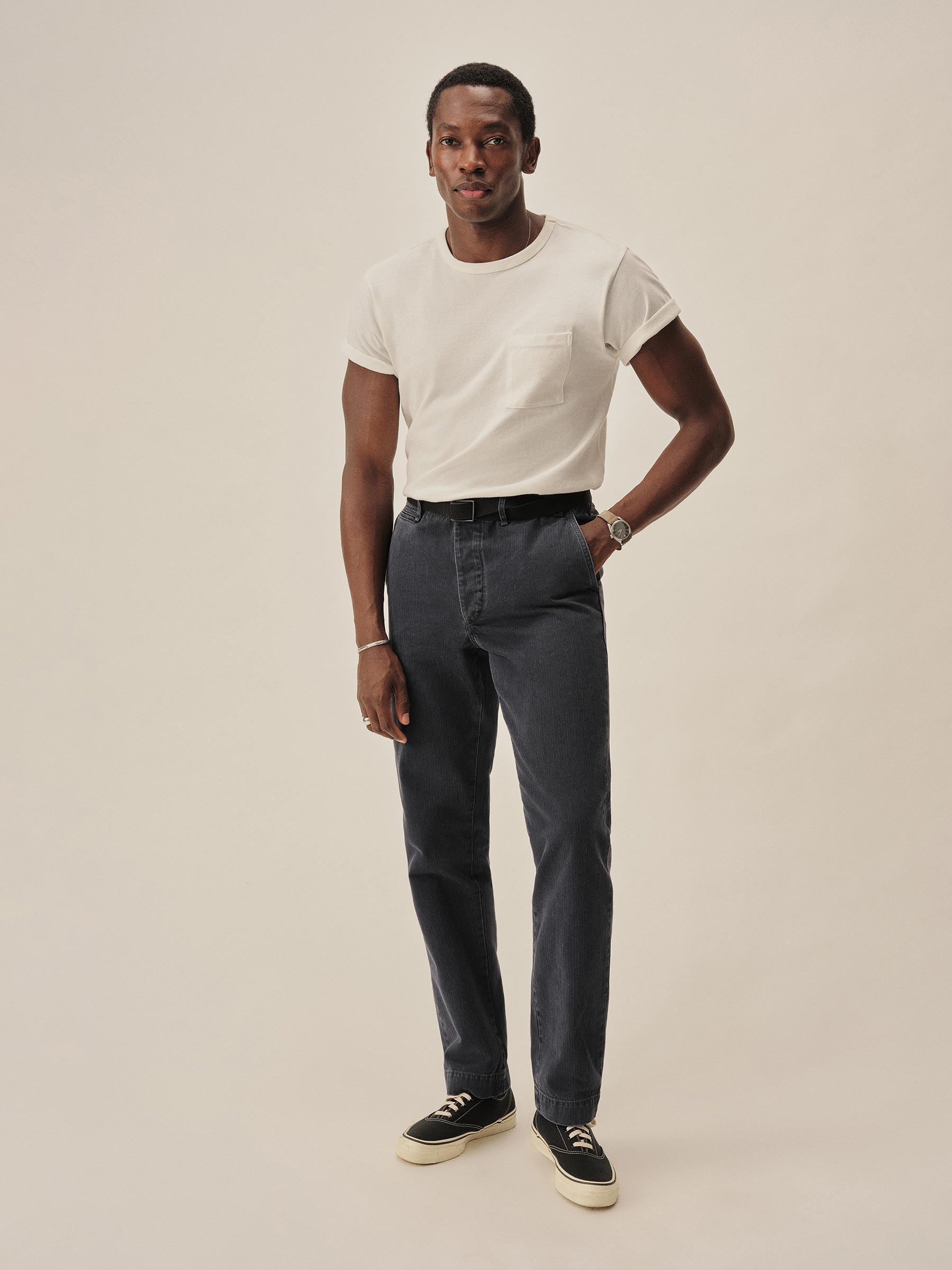 Alternative view of Vintage Navy Herringbone Twill Maverick Slim Chino