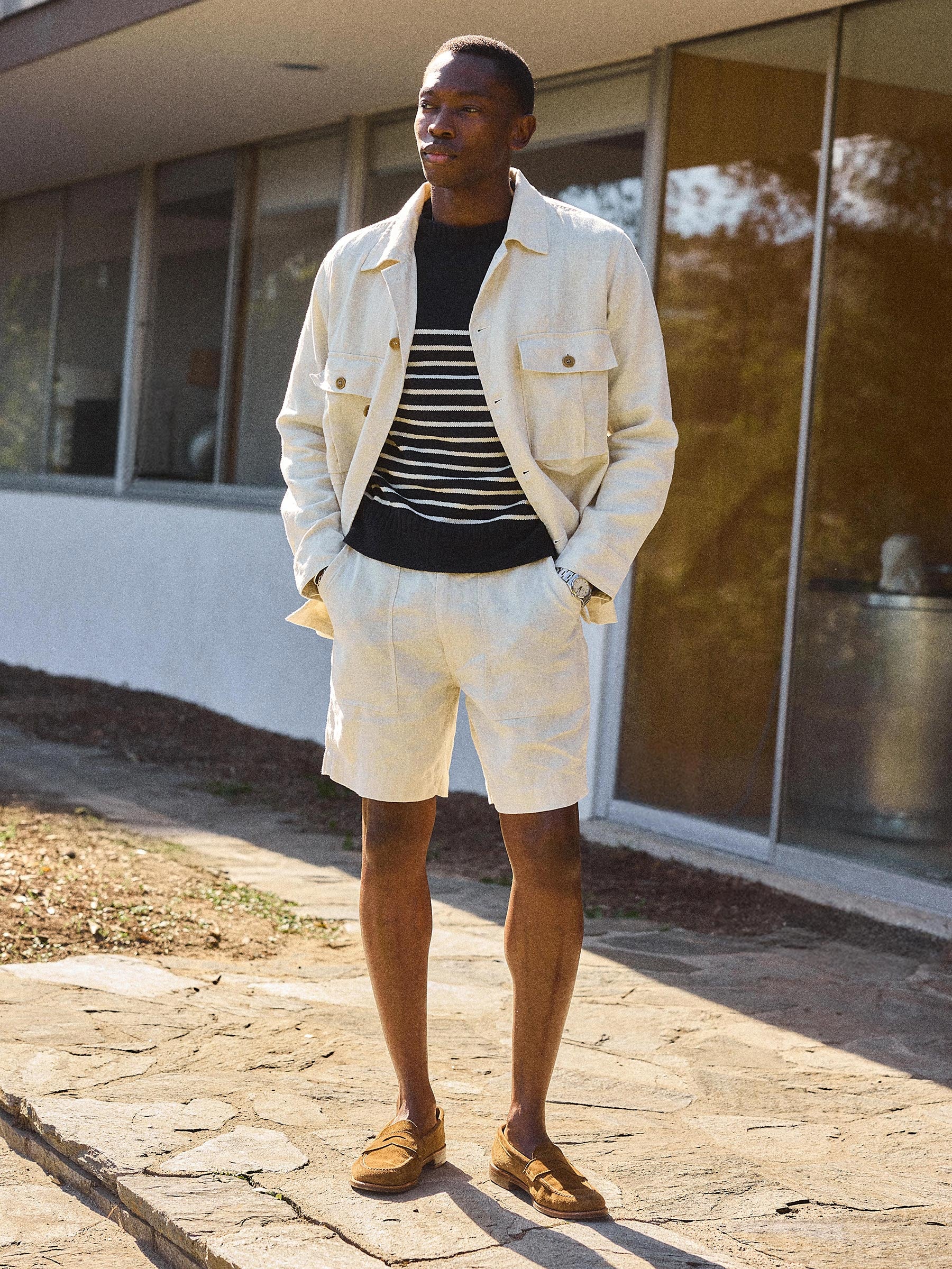 Worn White Loomed Linen OG-107 Fatigue Short