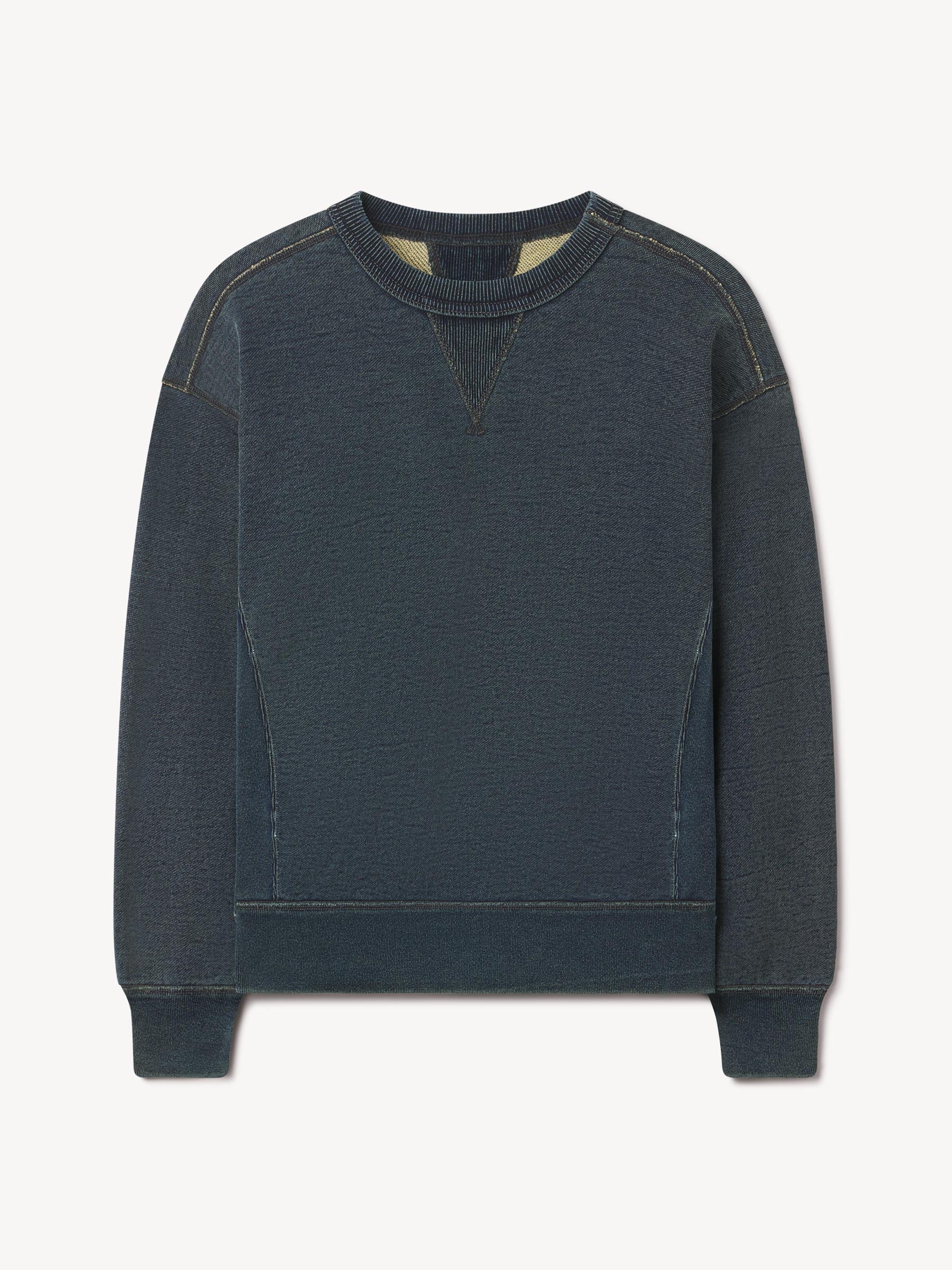 D038 Double Indigo Loopback Double V Crew Sweatshirt