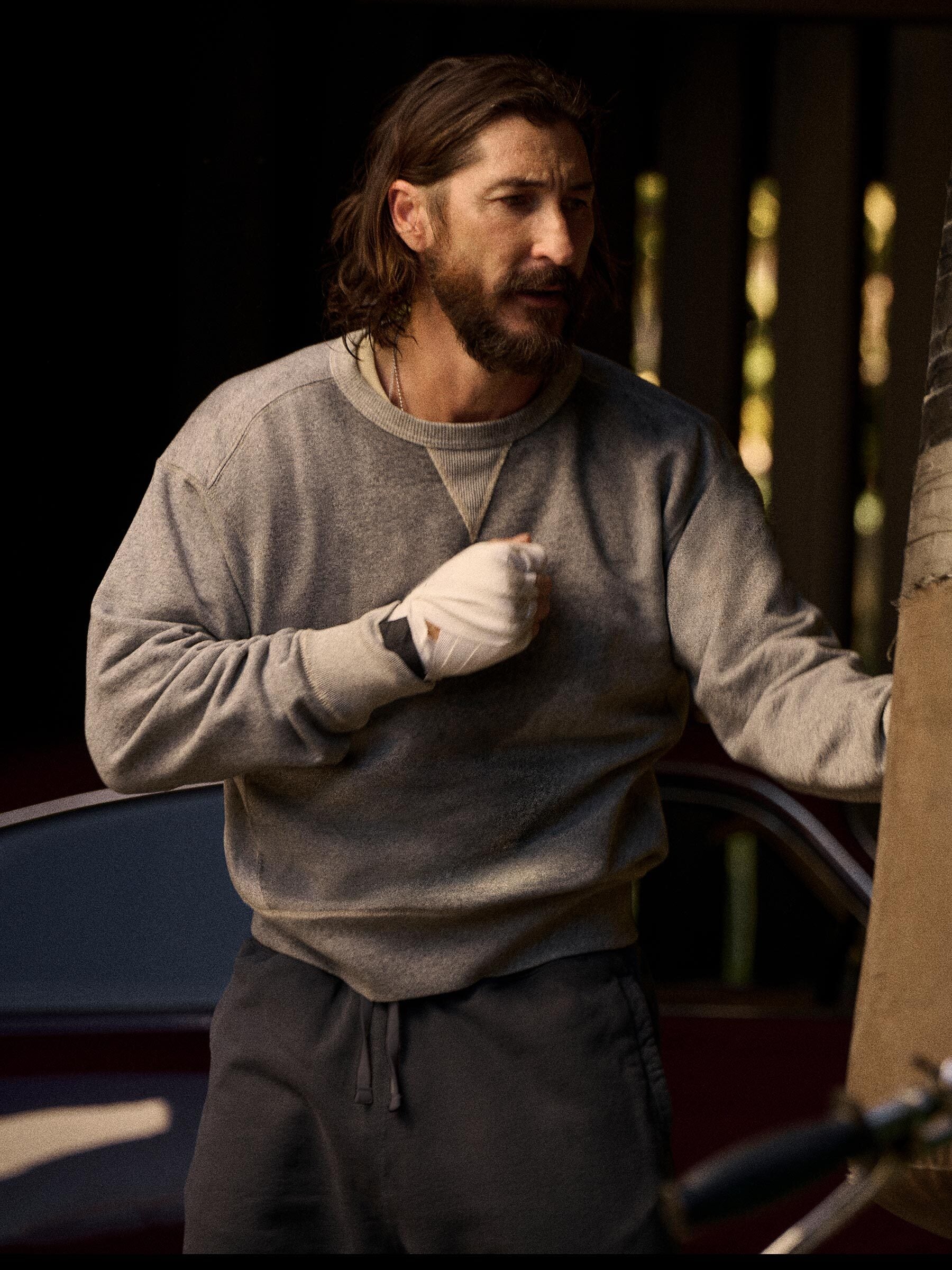 Two Tone Heather Grey Welterweight Double V Crew Sweatshirt