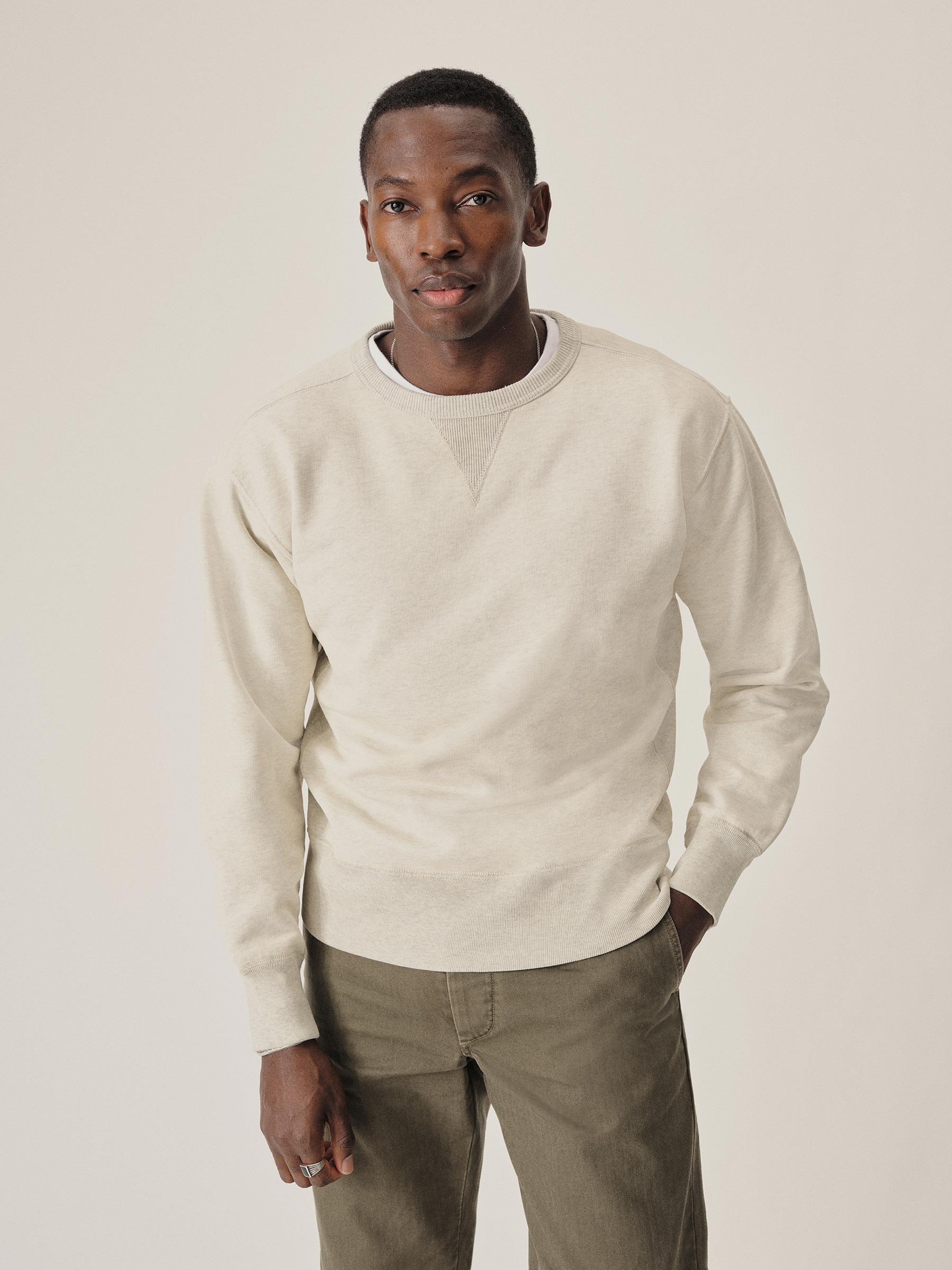 Alternative view of Two Tone Heather Oat Welterweight Double V Crew Sweatshirt