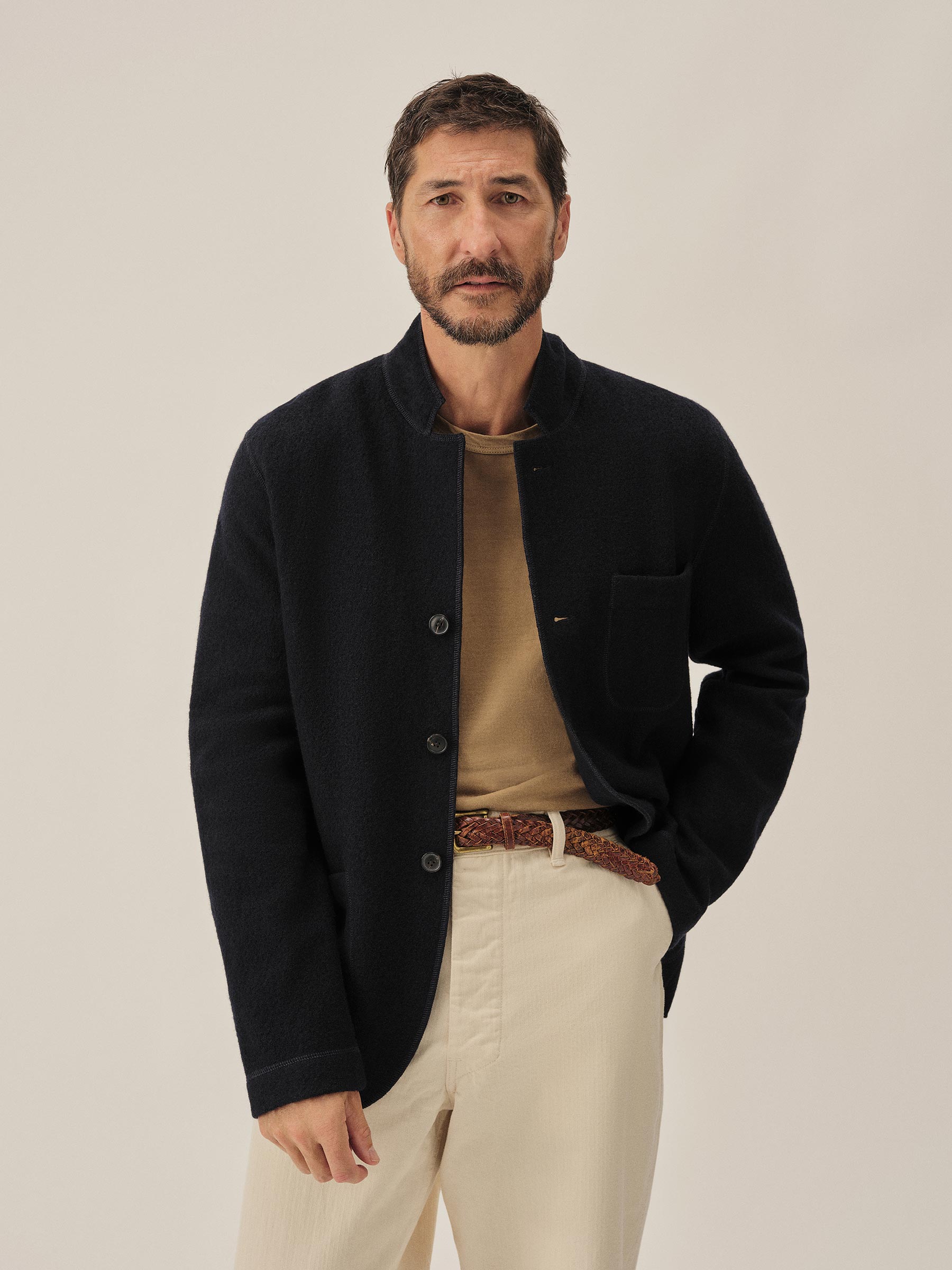 Alternative view of Navy Felted Chore Coat