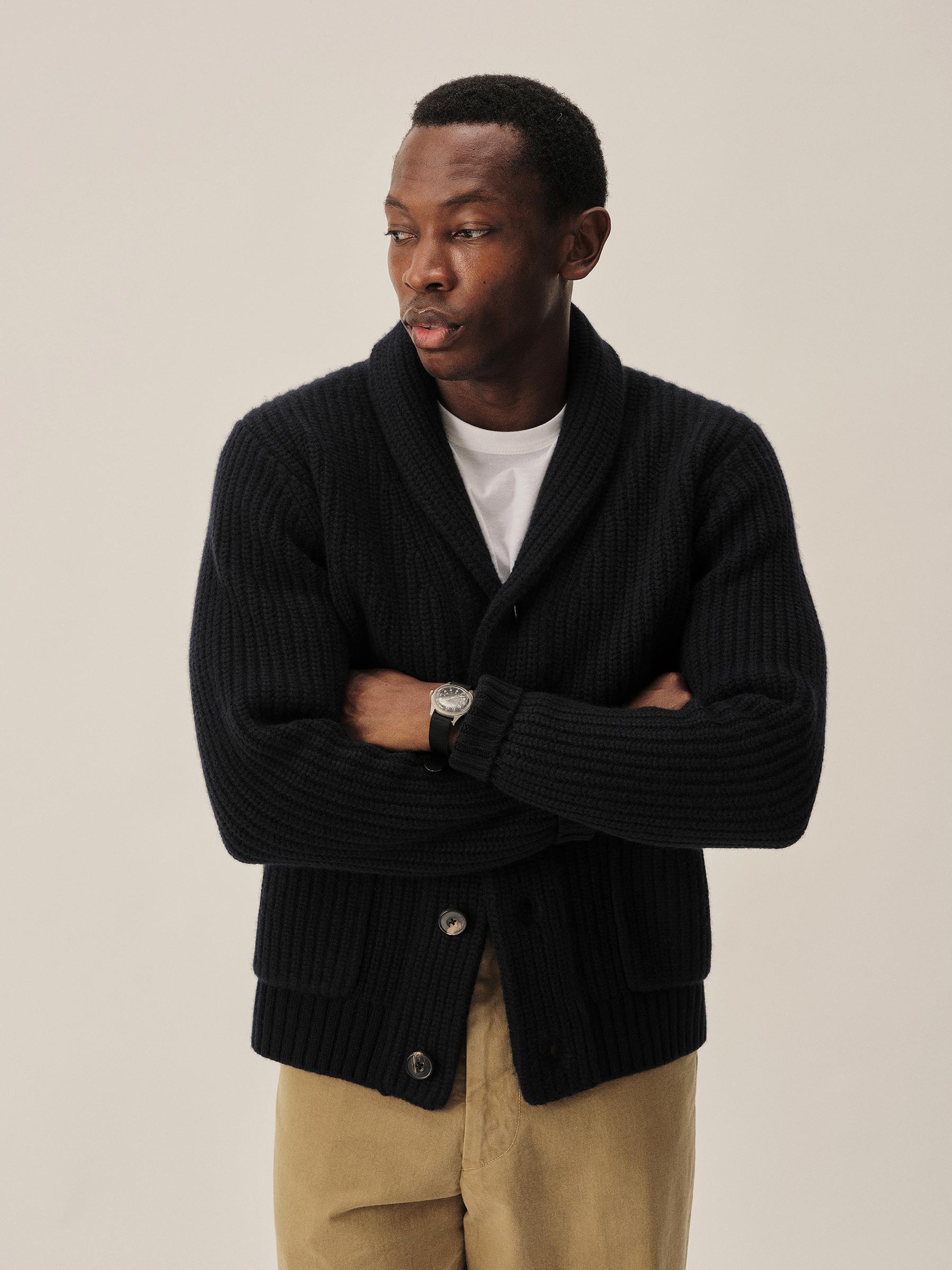 Alternative view of Dark Navy Herdsman Shawl Cardigan