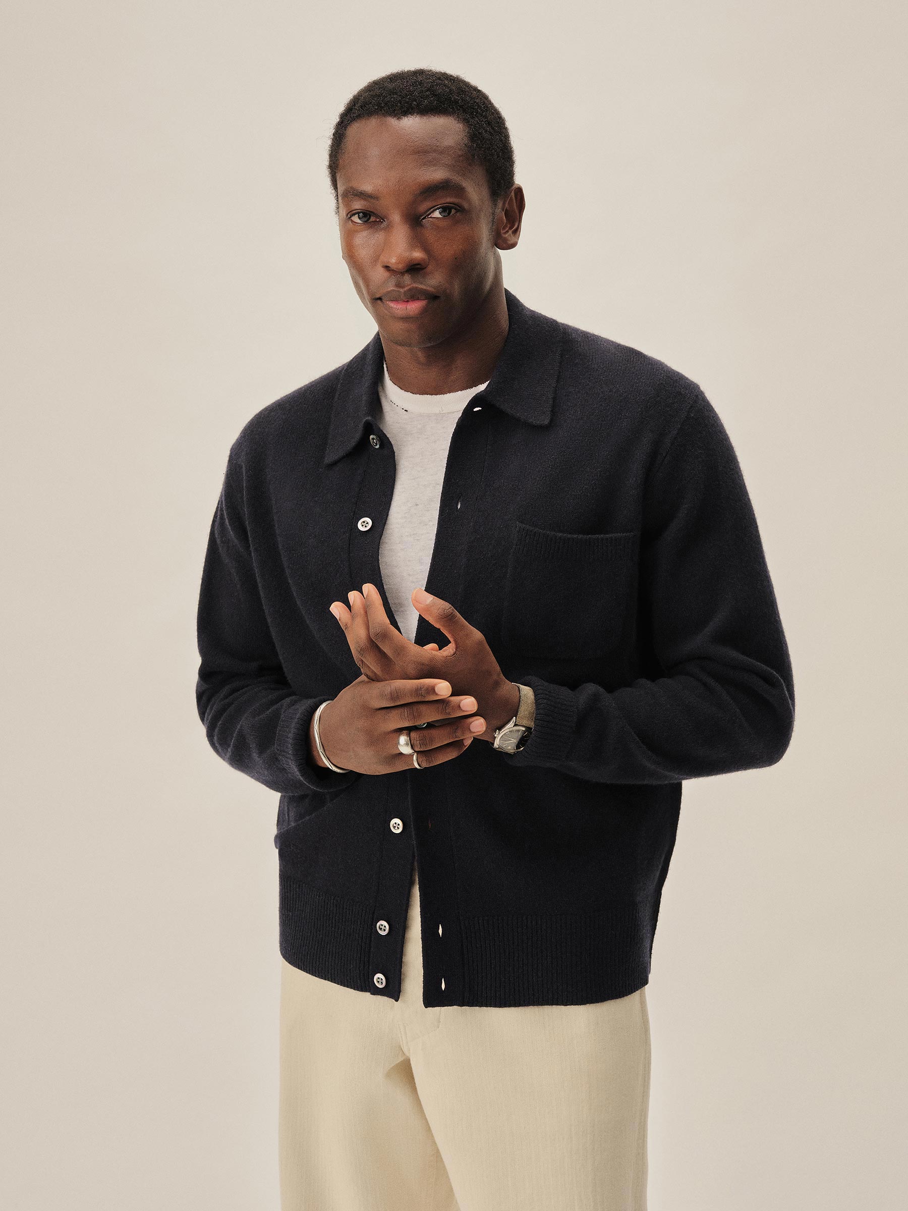 Alternative view of Dark Navy Heritage Wool Collared Cardigan