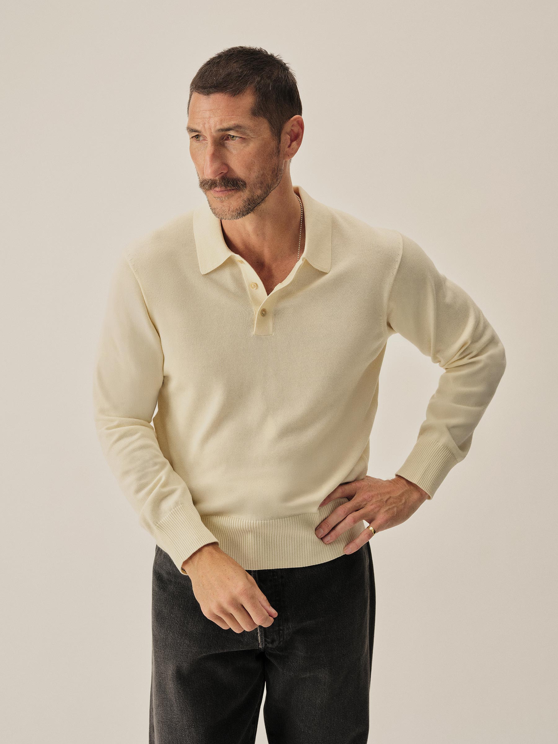 Alternative view of Natural Como Cashmere L/S Polo