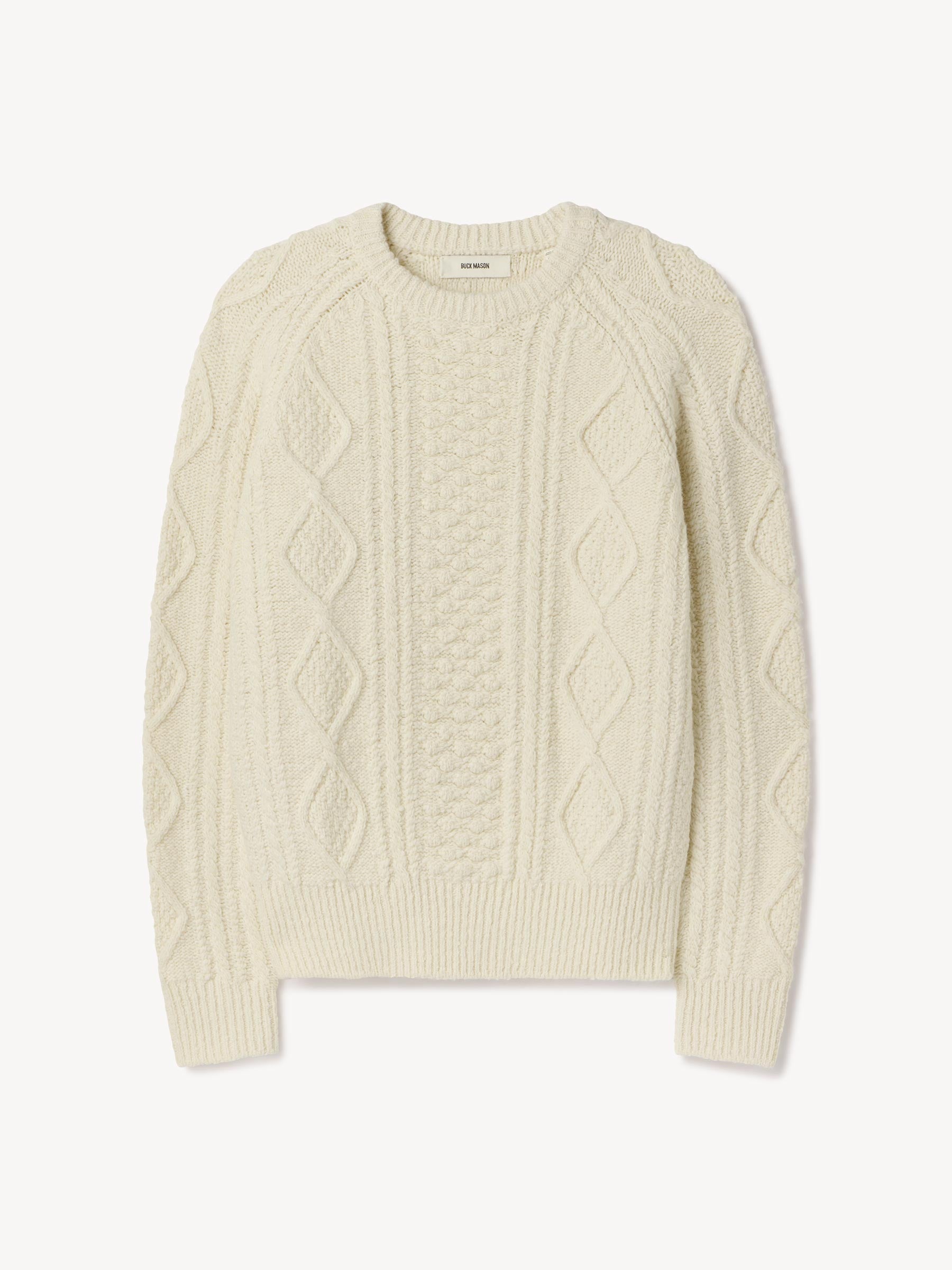 Alternative view of Ivory Seastack Wool Tweed Cable Crew