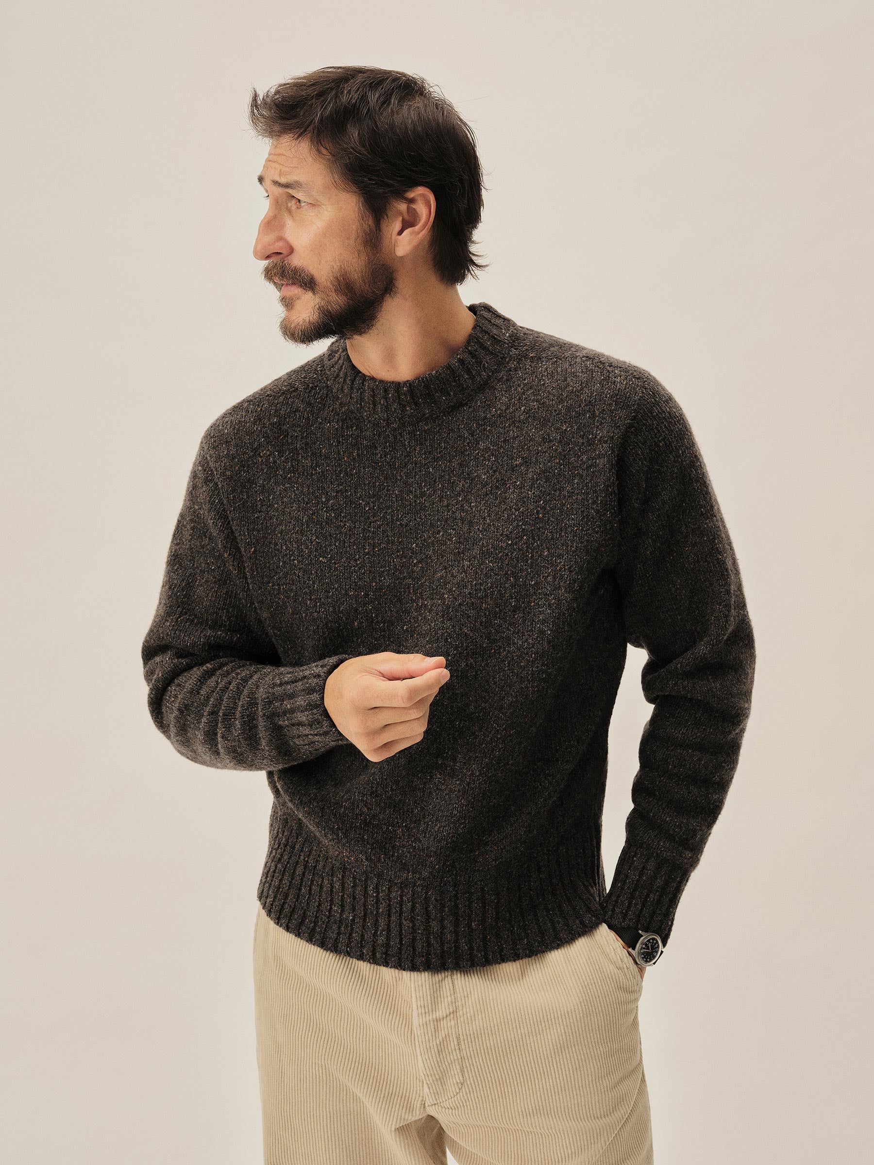 Alternative view of Bed Rock Seastack Wool Tweed Mock Turtleneck