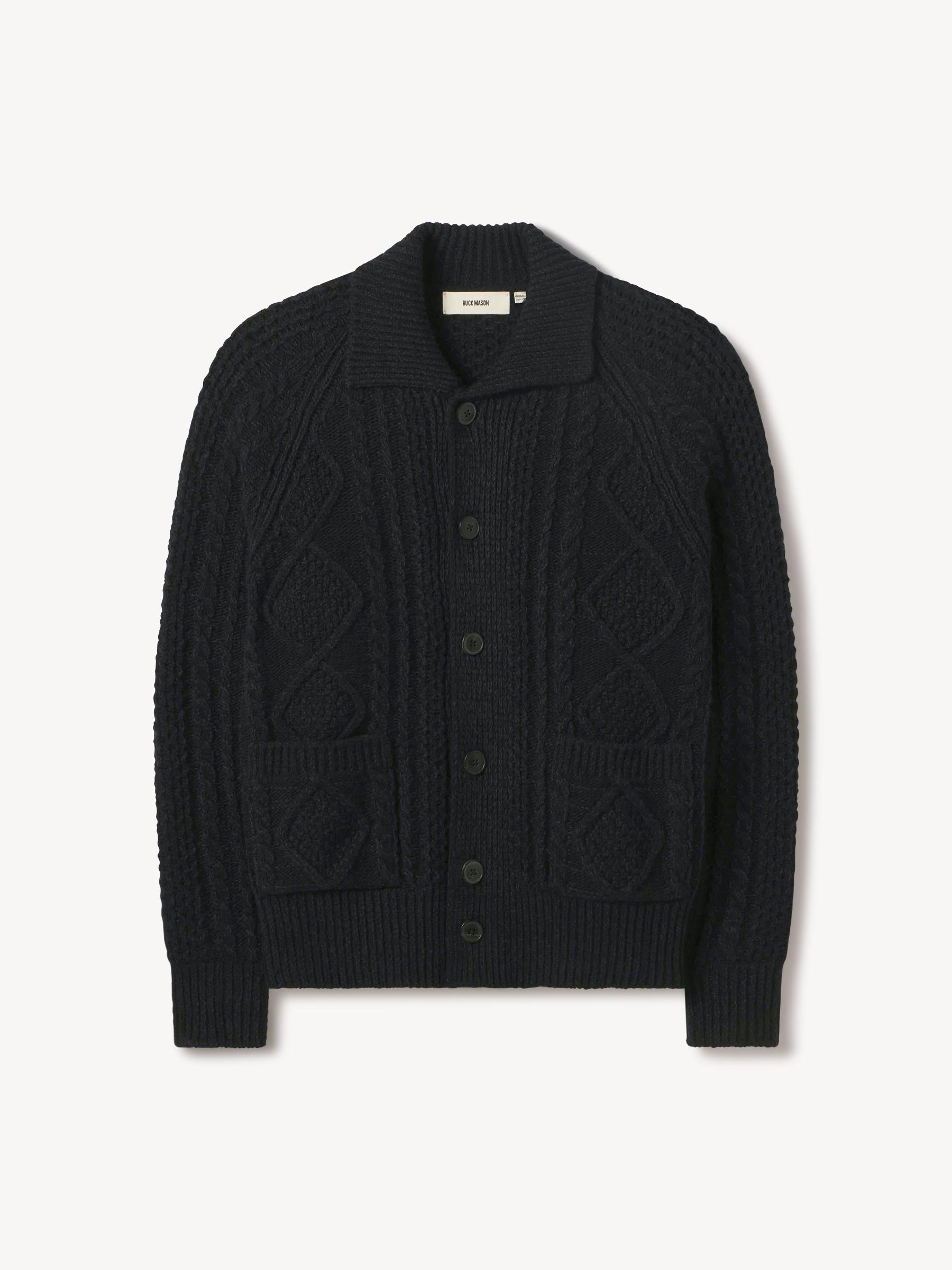 Midnight Seastack Wool Tweed Cable Cardigan