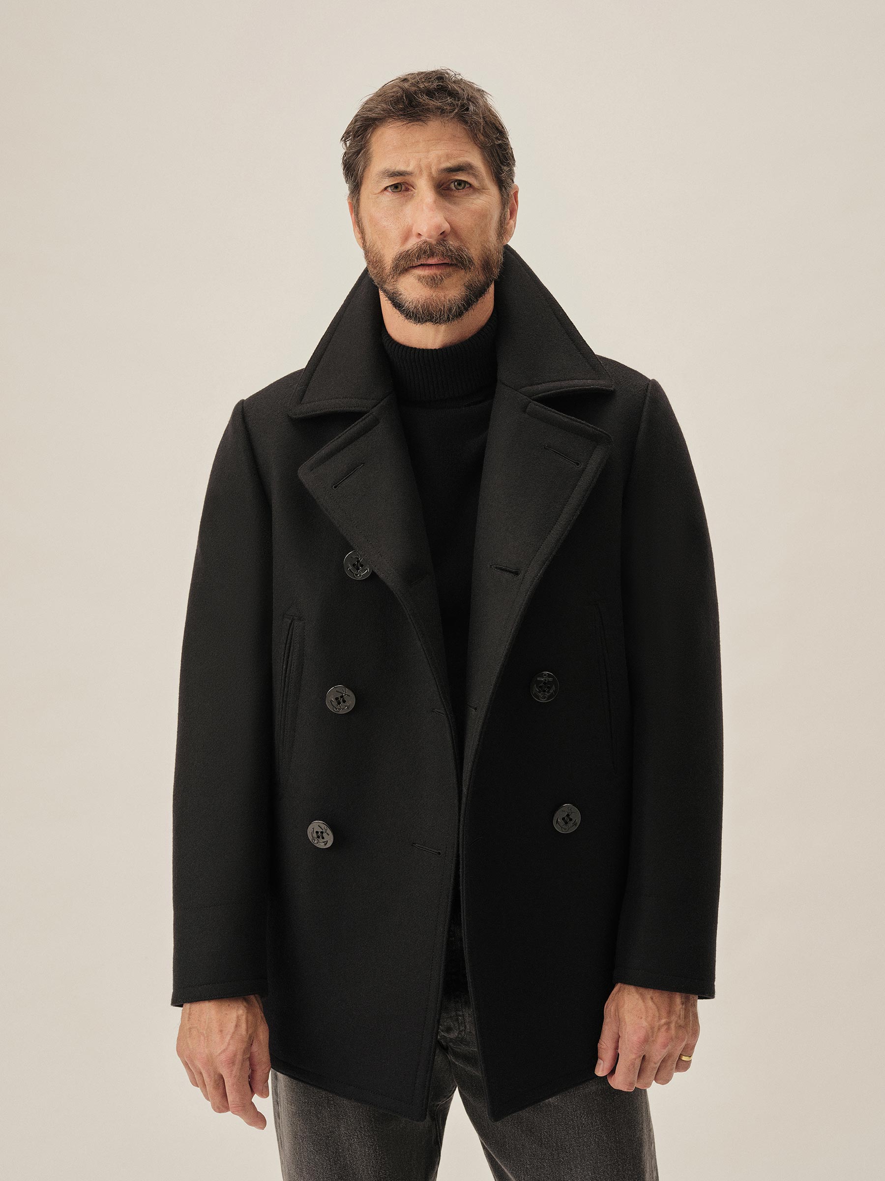 Alternative view of Black Italian Melton Admiral Peacoat