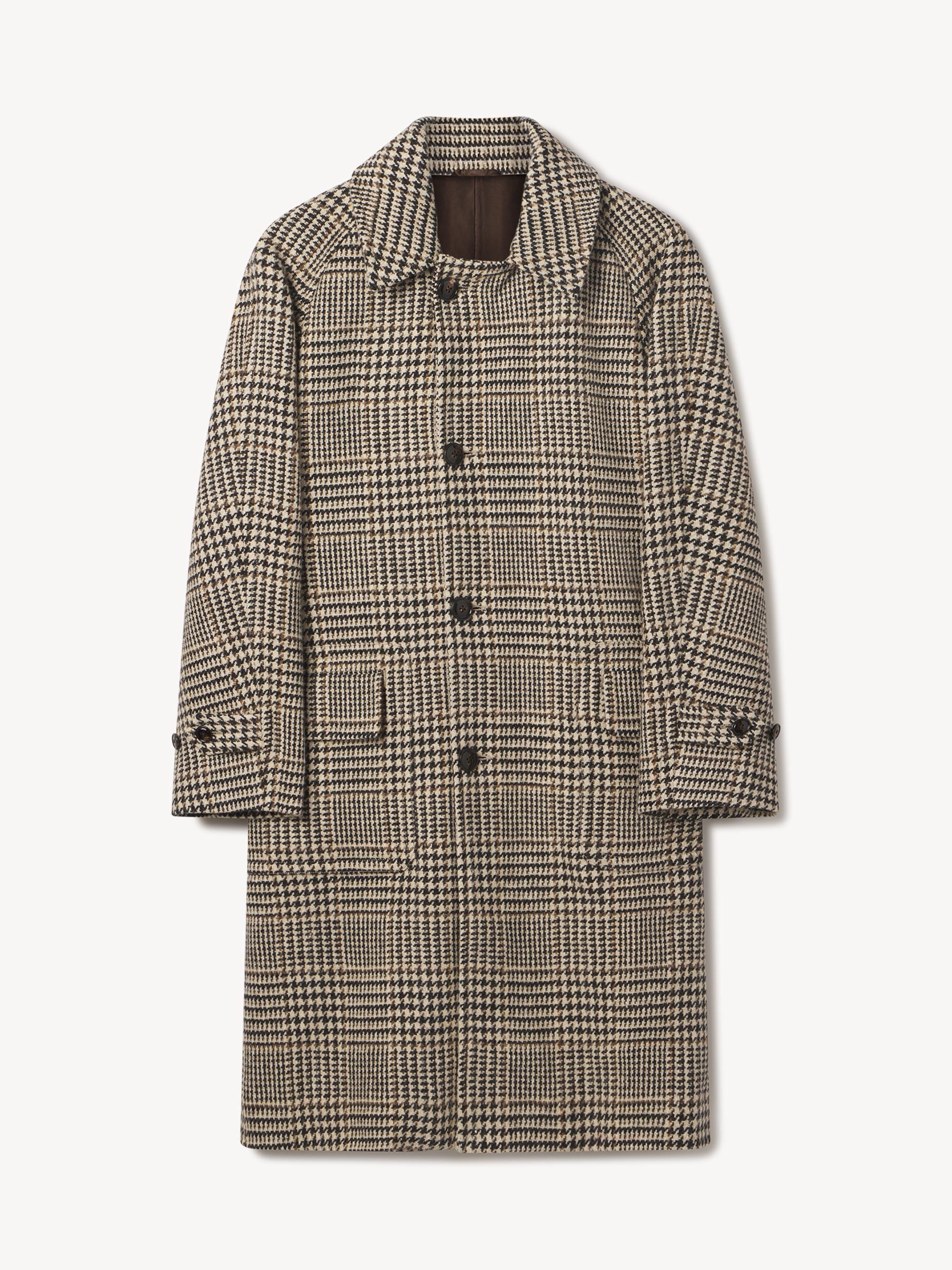 Natural / Black Glen Plaid Donegal Tweed Balmacaan