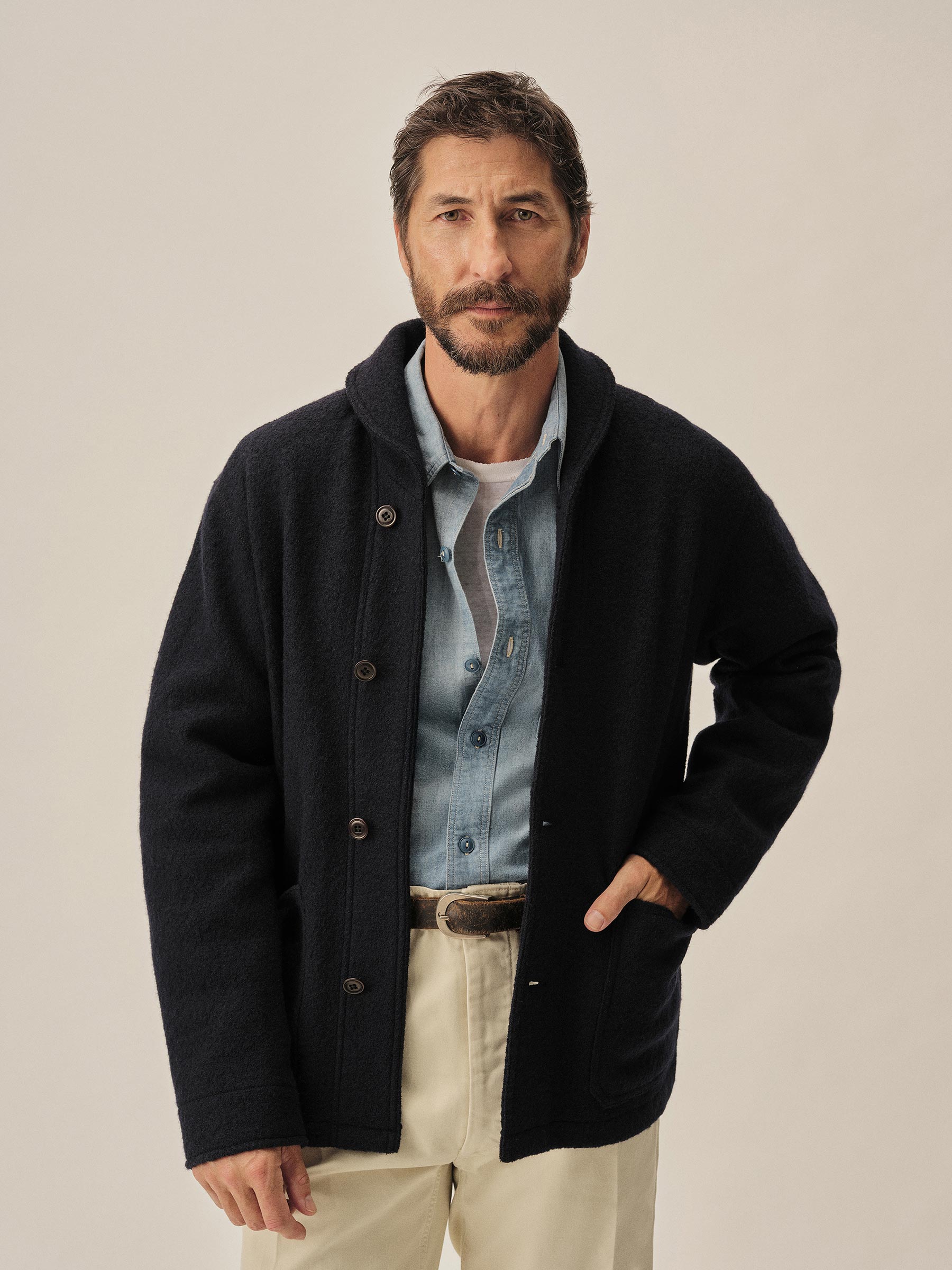 Navy Felted Shawl Coat