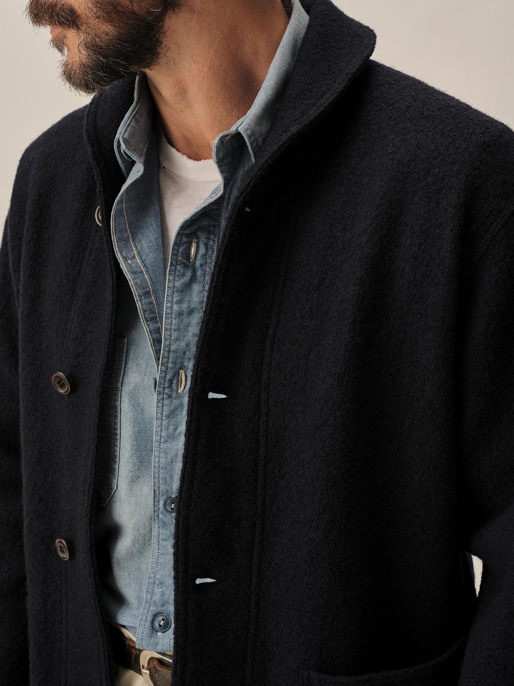 Alternative view of Navy Felted Shawl Coat